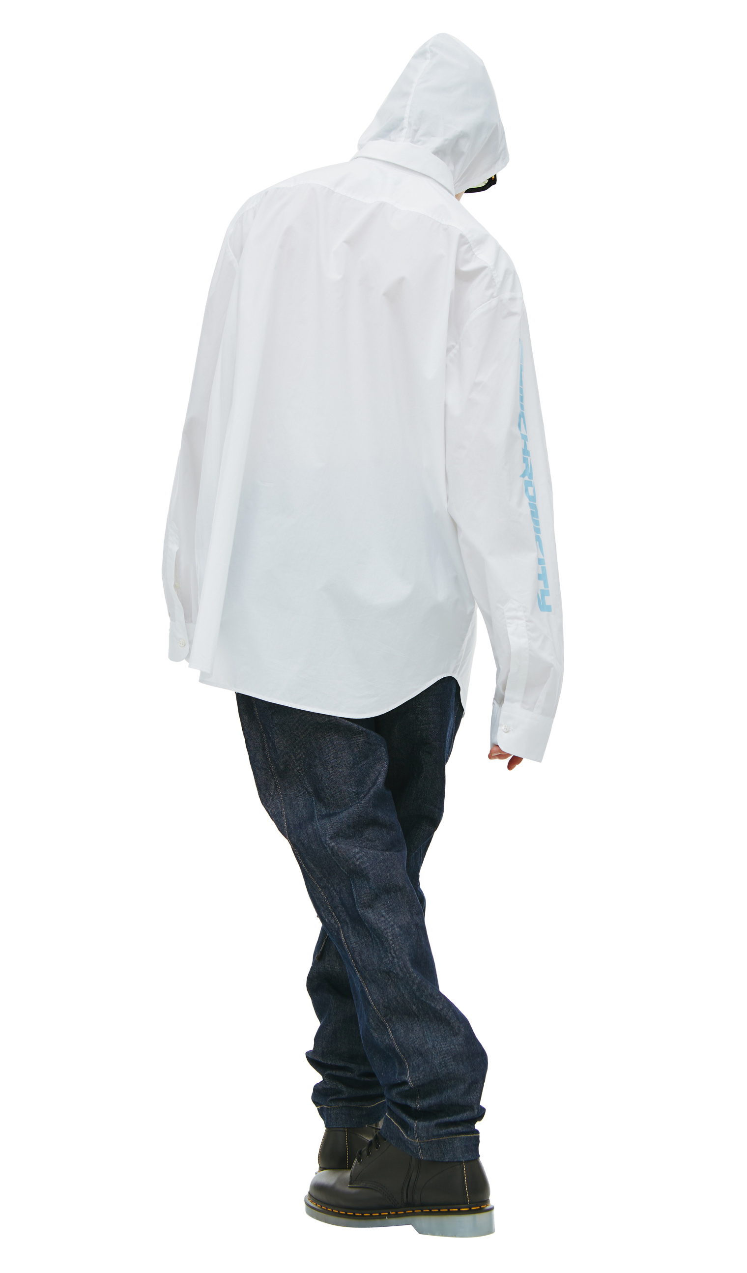 Raf Simons White logo shirt with hood