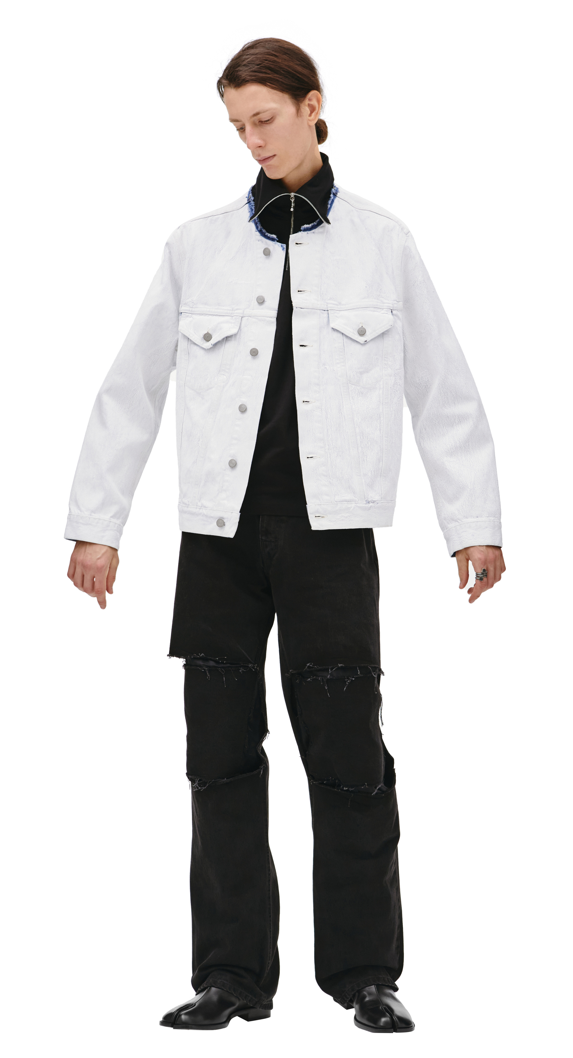 Maison Margiela Cracked Paint Collarless Denim Jacket