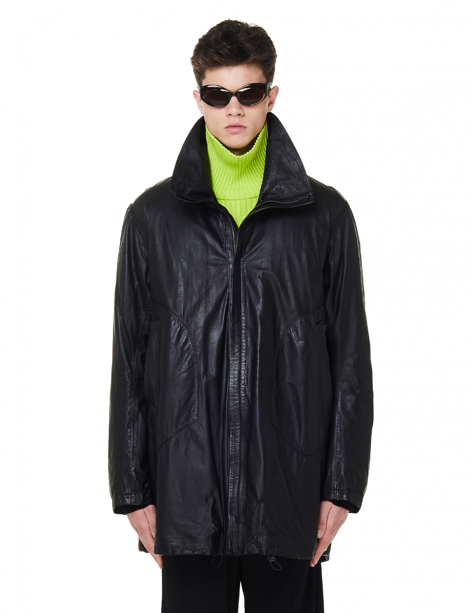 Isaac Sellam Black Leather Detourne Marbre Parka Coat