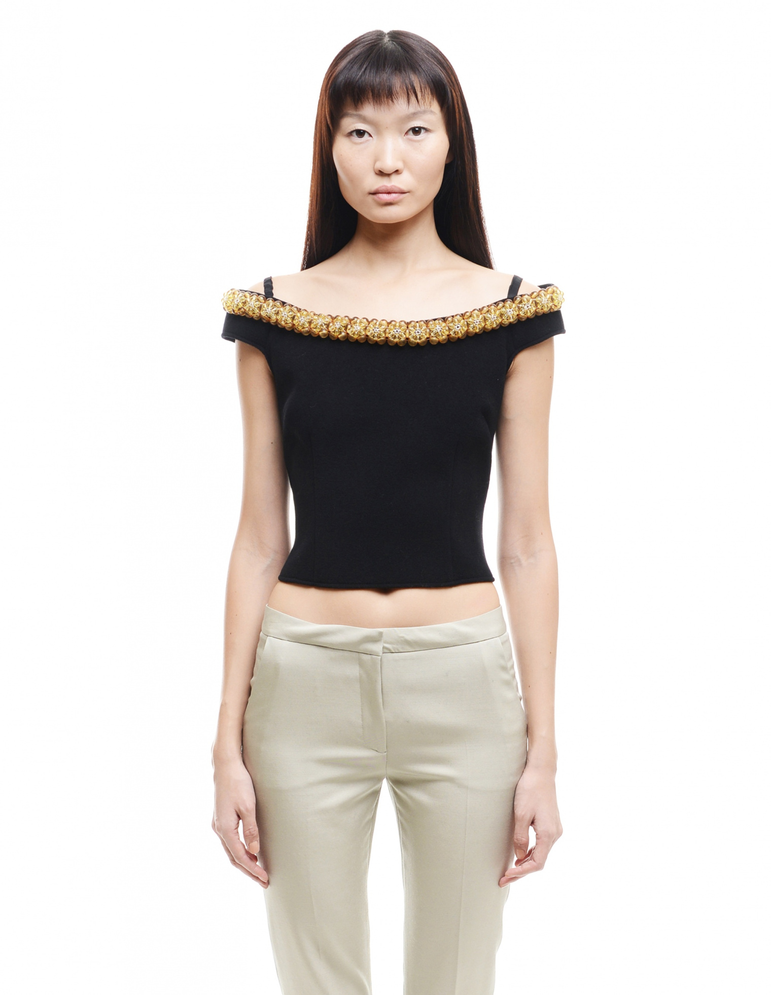 Simone Rocha Embroidered Cold Shoulders Tailored Top