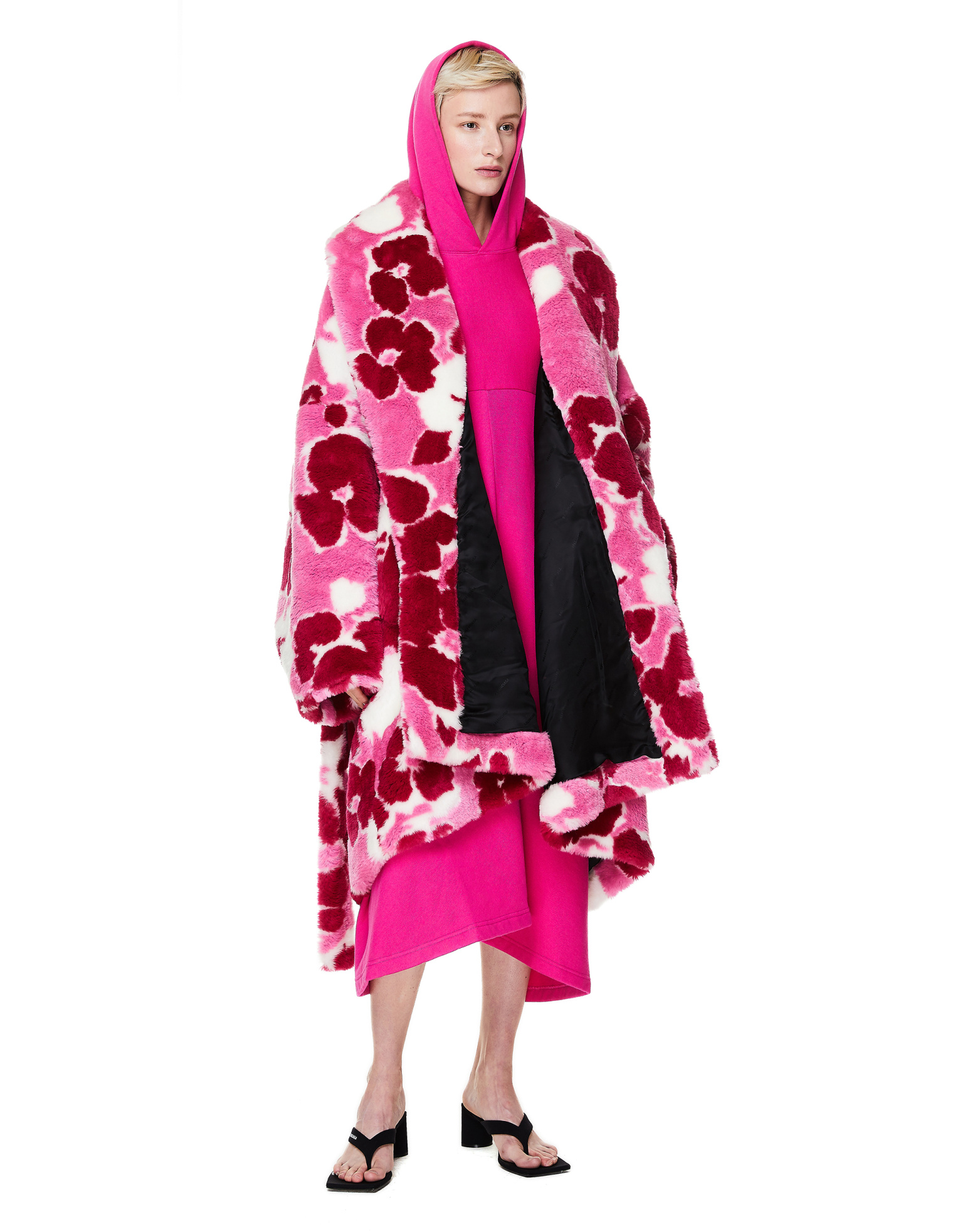 Balenciaga Pink Faux Fur Cocoon Coat