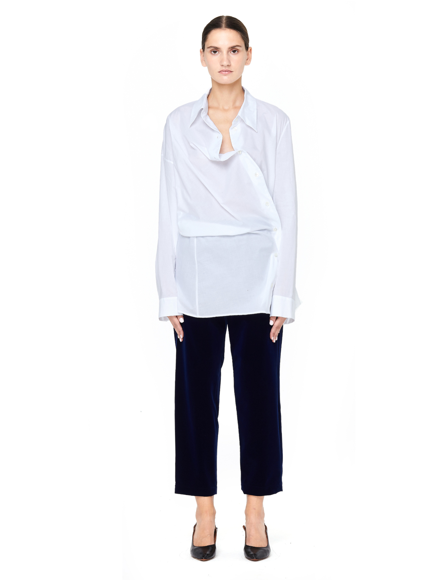 Comme des Garcons Cropped Velvet Navy Blue Trousers