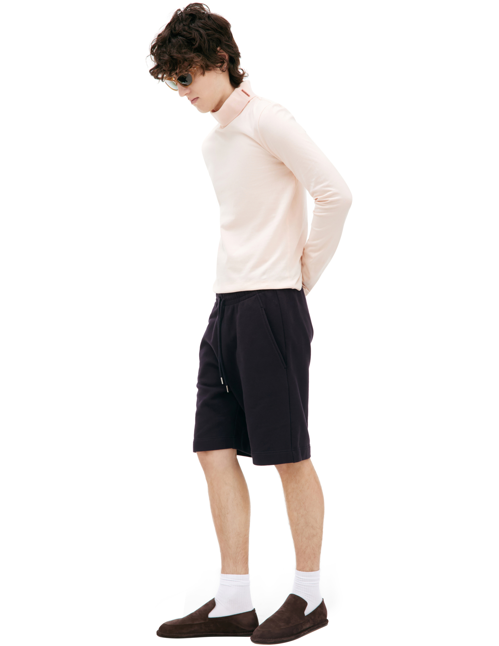Dries Van Noten Шорты-231-021108-6610-509 футер, на кулиске, наклад карман сзади, т-синие