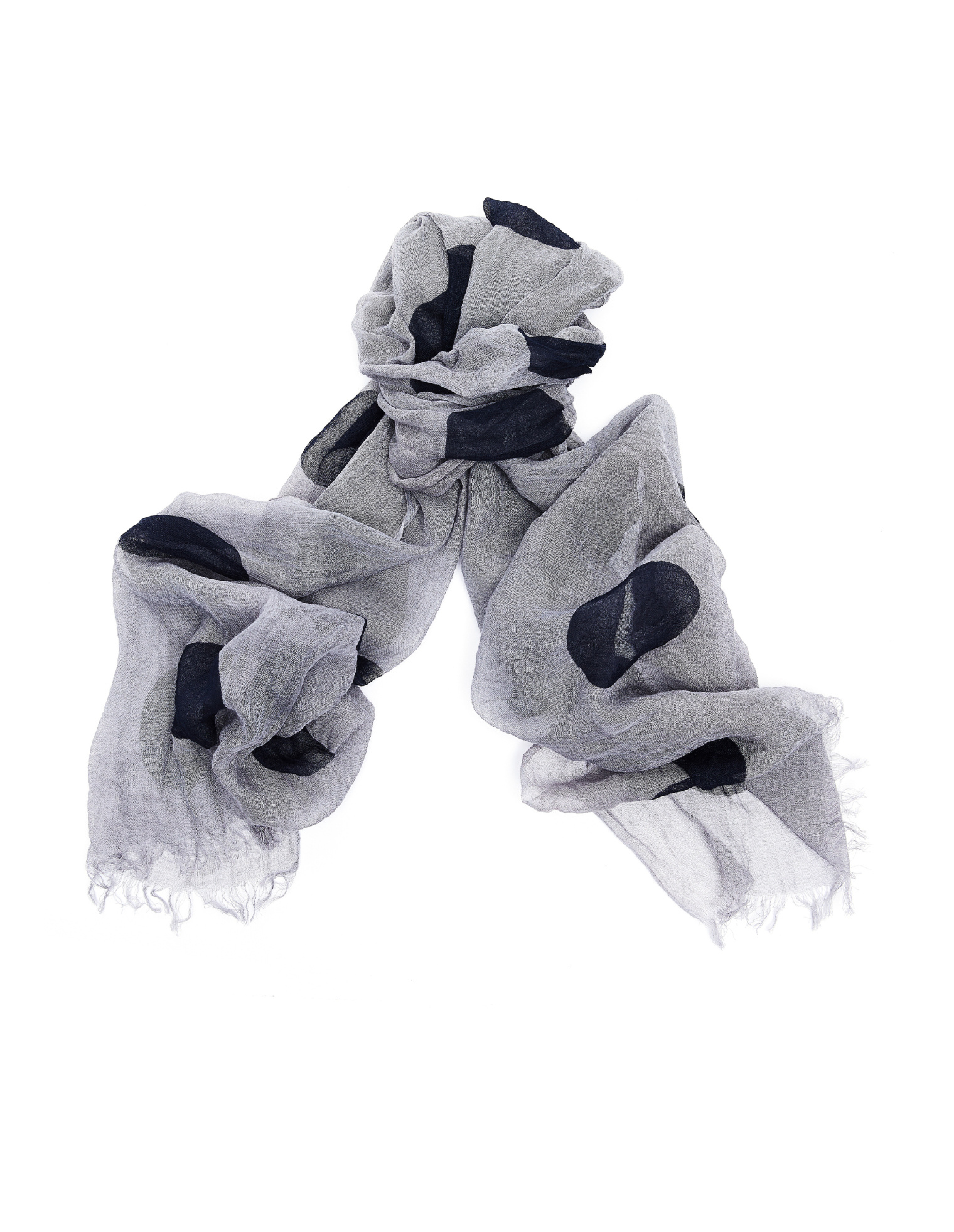 Y\'s Grey Polka Dot Cotton & Linen Scarf