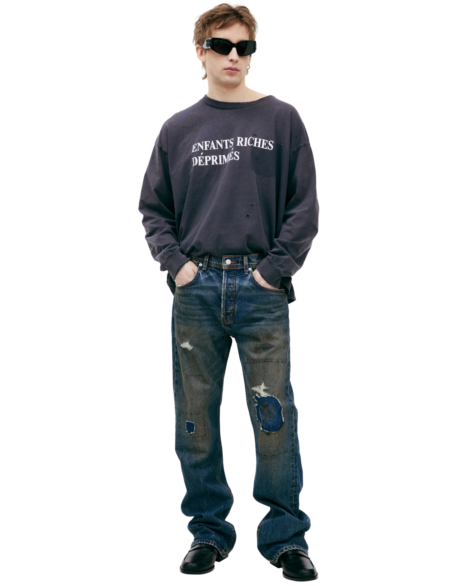 Enfants Riches Deprimes Синие джинсы с эффектом грязи