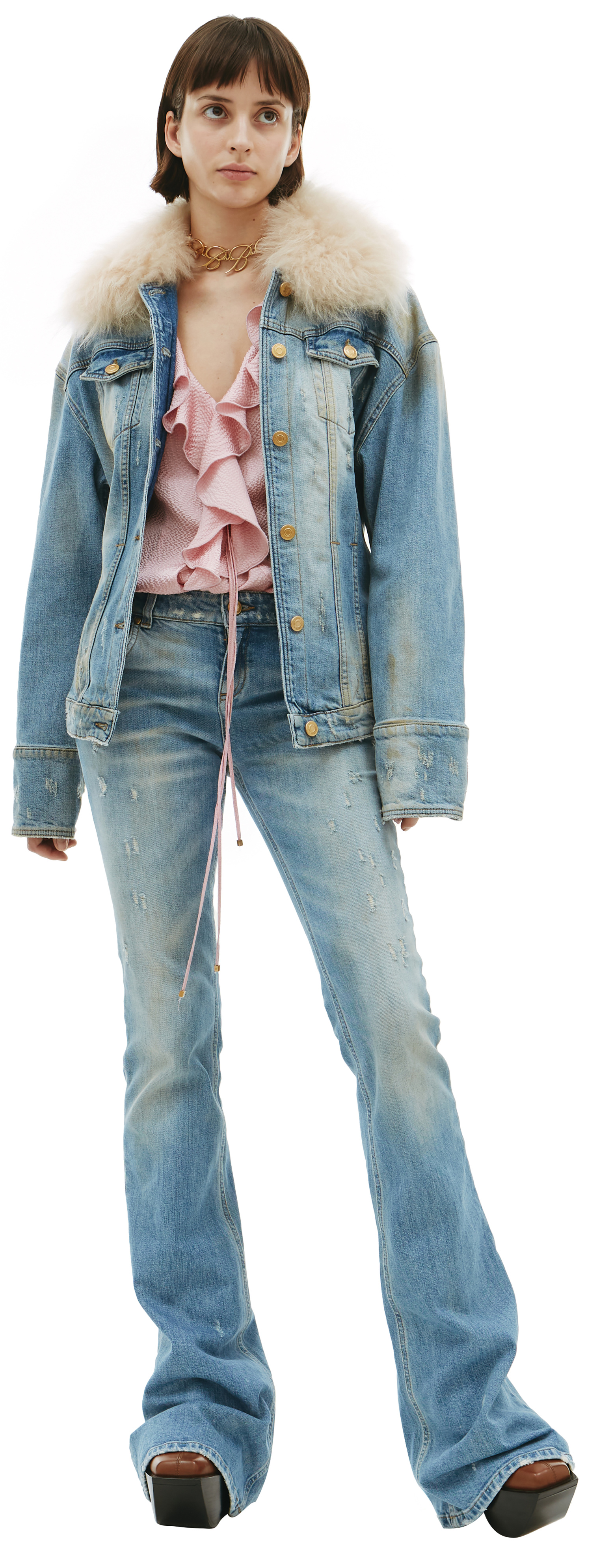 Blumarine Jeans jacket with fur