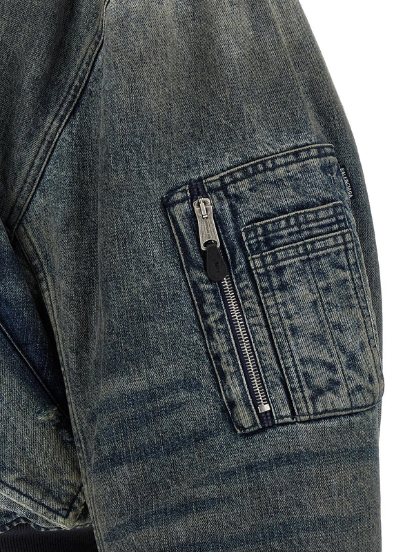 Balenciaga distressed denim bomber jacket