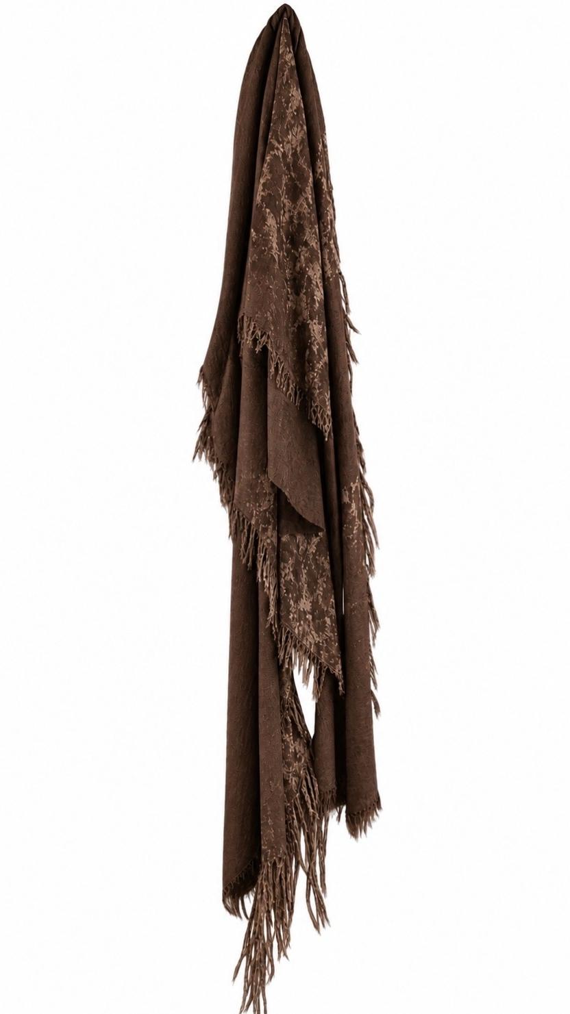 Ziggy Chen Brown scarf with fringe