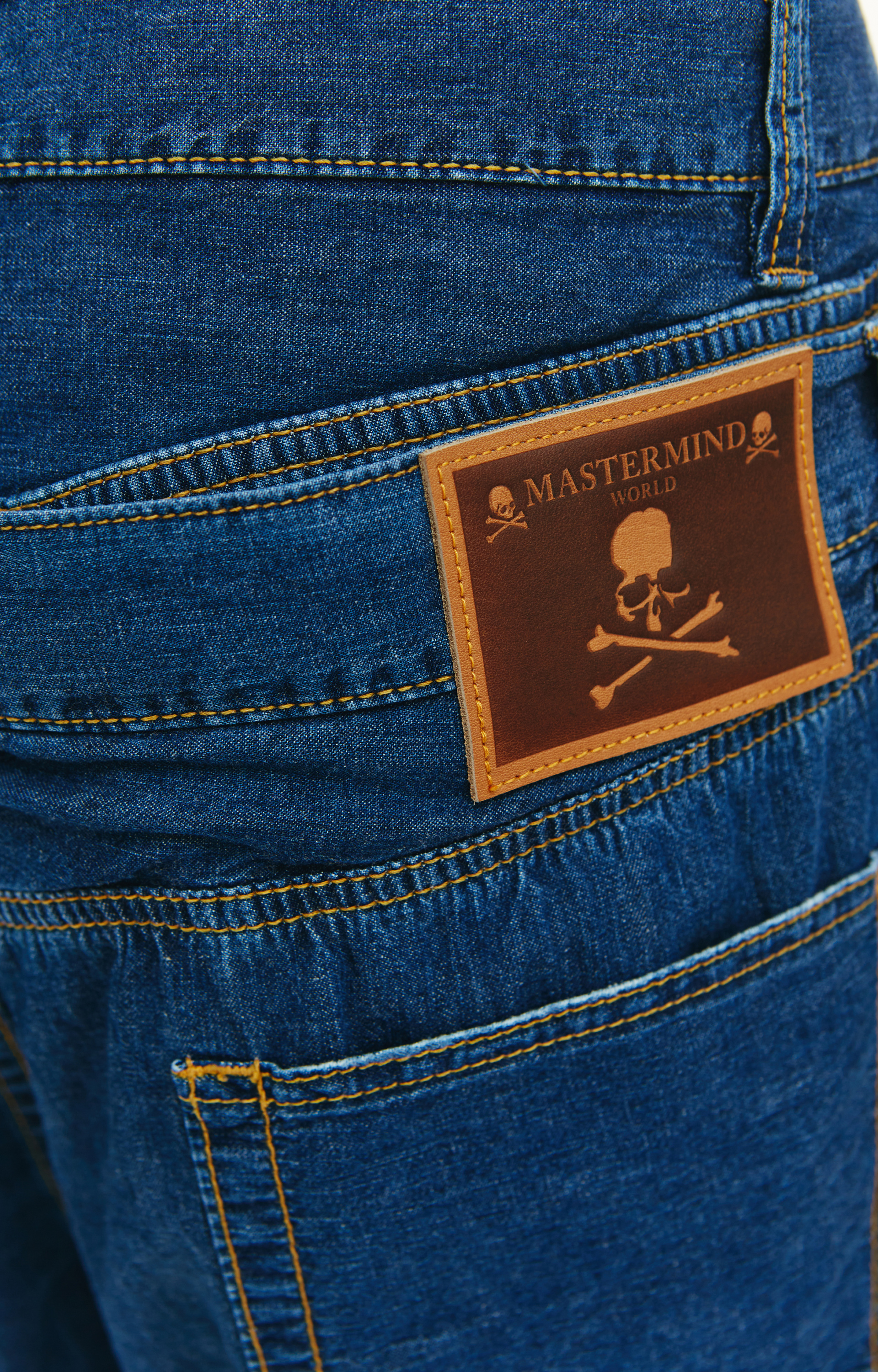Mastermind WORLD Logo print denim shorts
