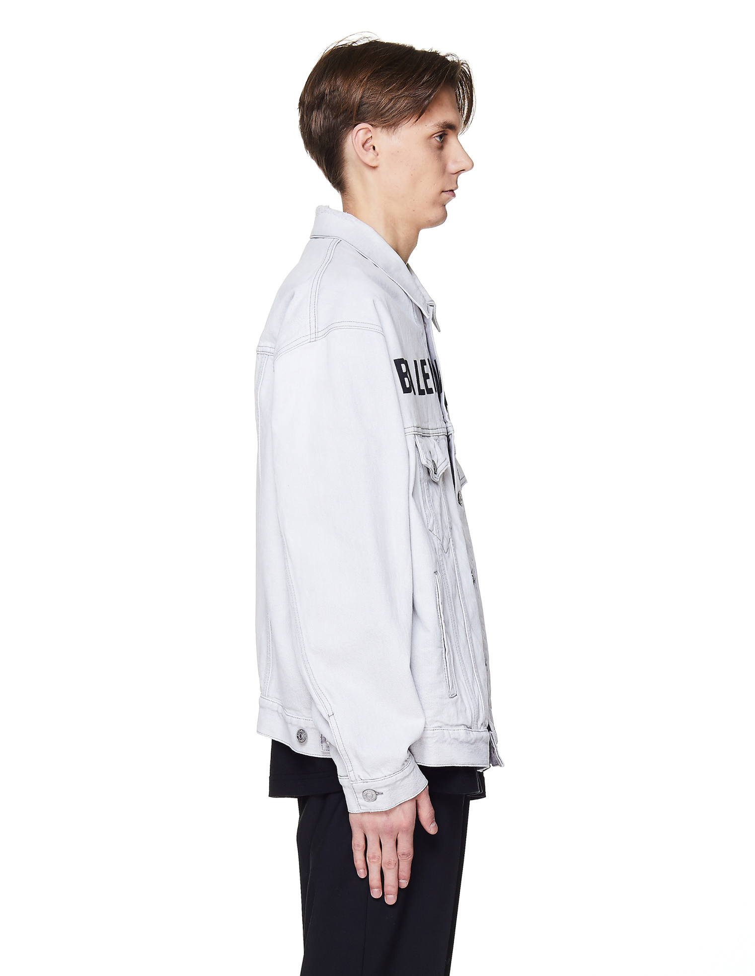 Balenciaga White Logo Printed Denim Jacket