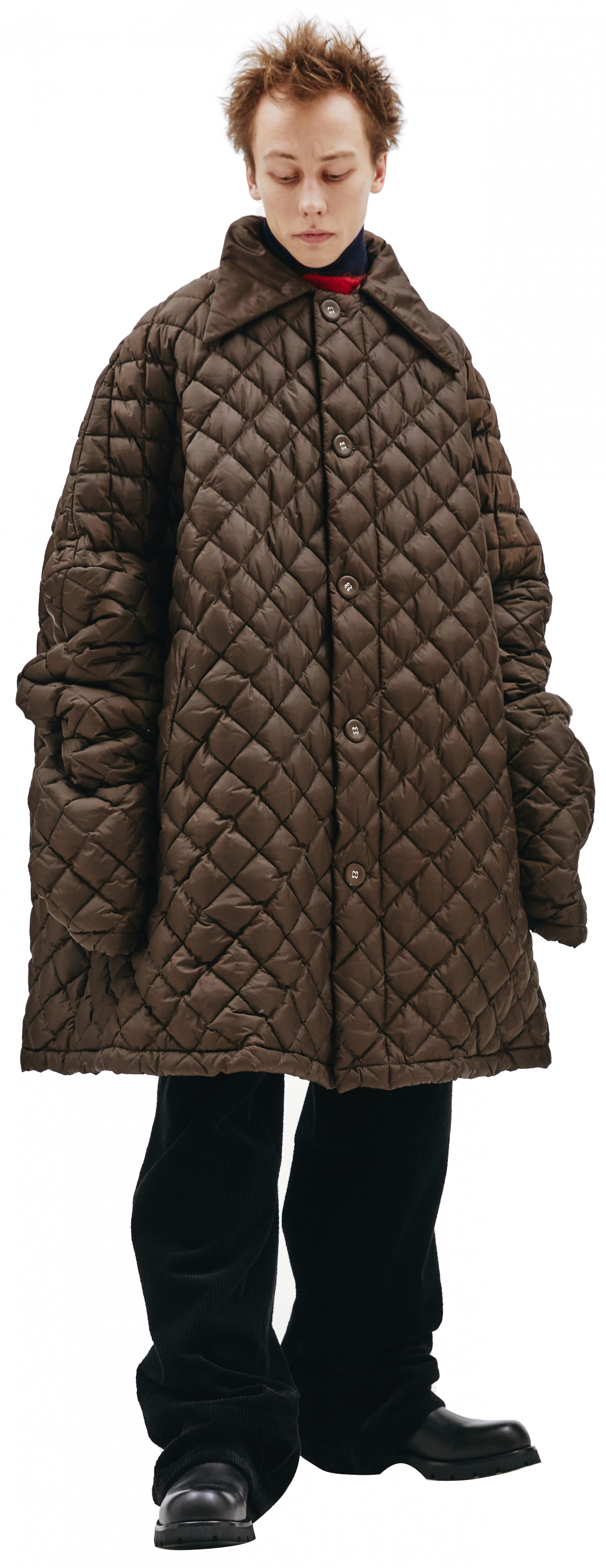 Buy Raf Simons men oversized quilted jacket in brown for $4,915