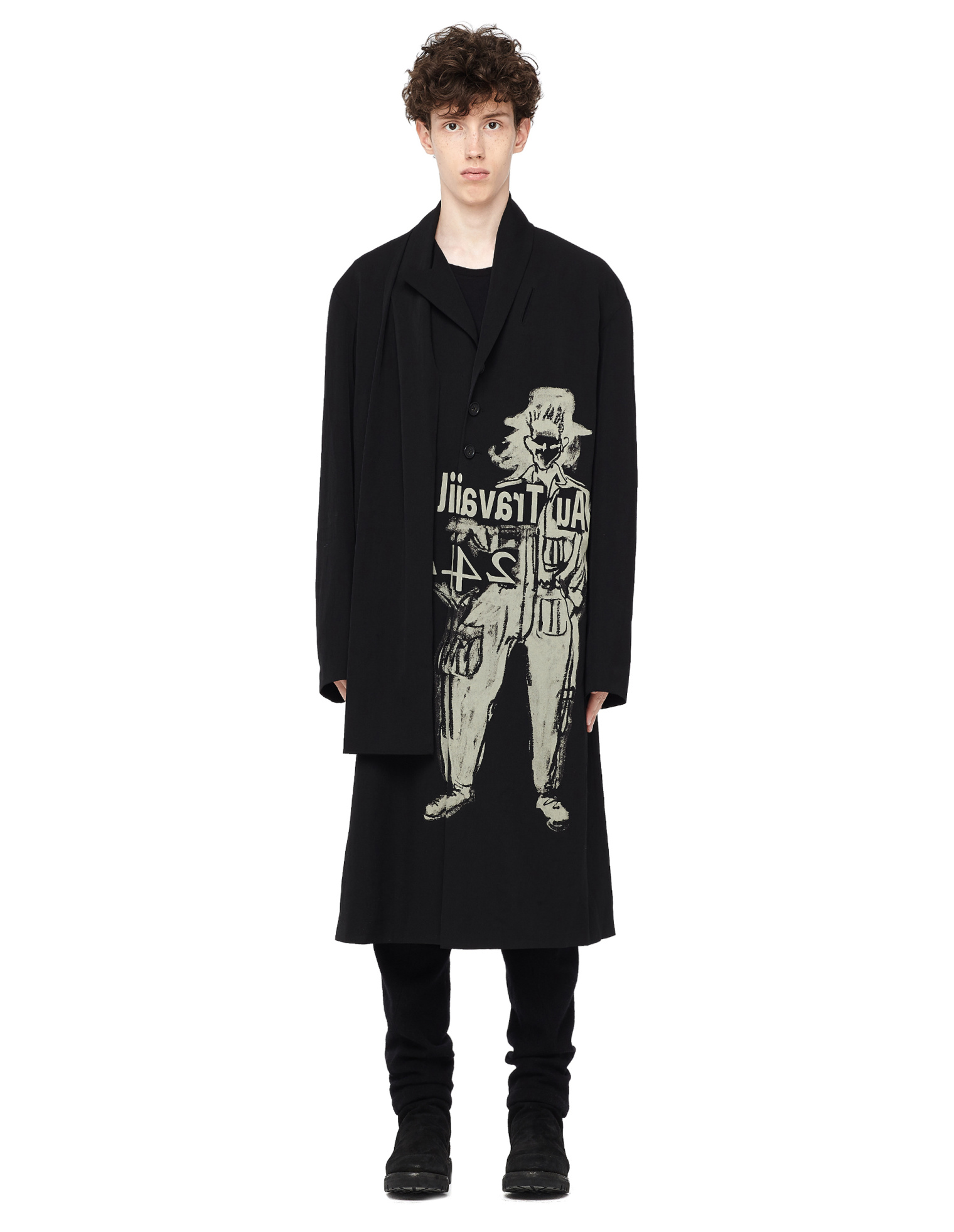 Yohji Yamamoto Пальто  с шарфом из принтованной шерсти