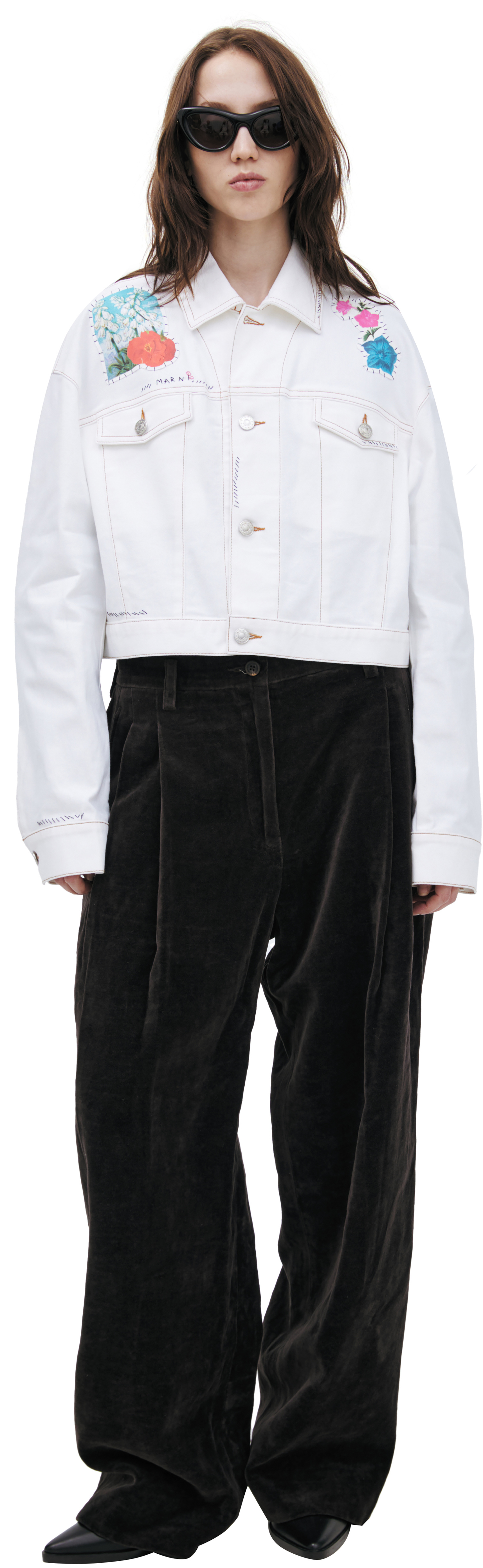 Buy Marni women white denim jacket with patches for $548 online on
