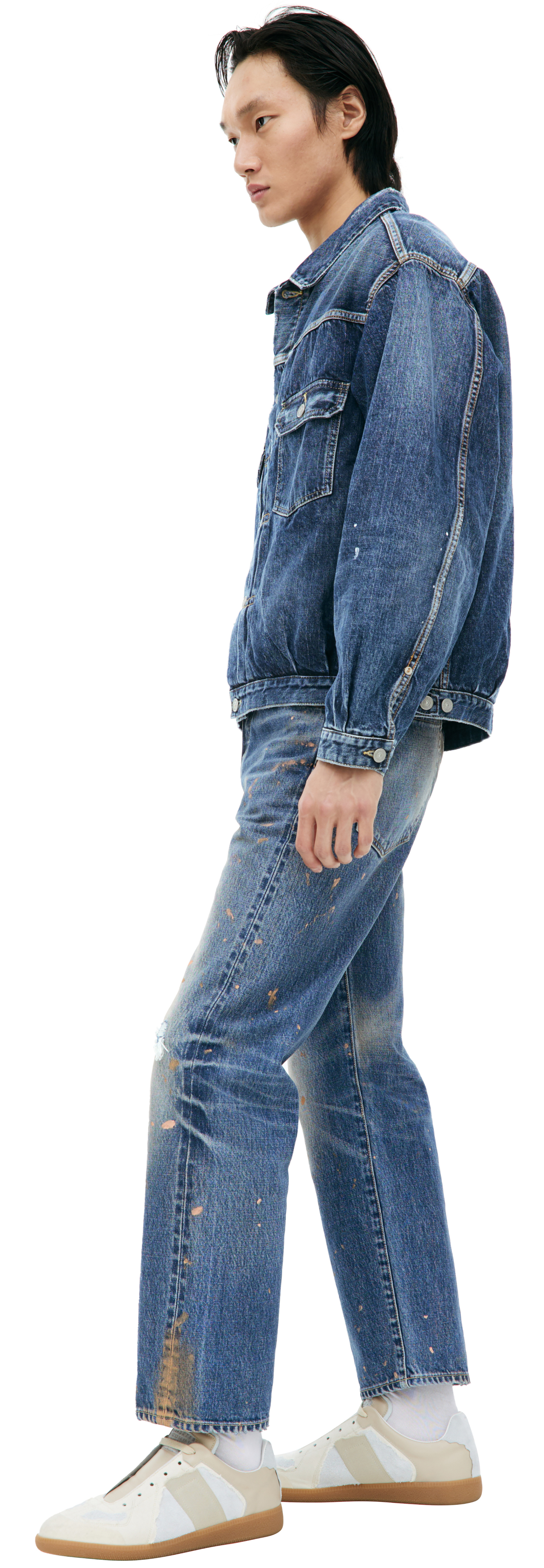 visvim Denim jacket with paint on the sleeve