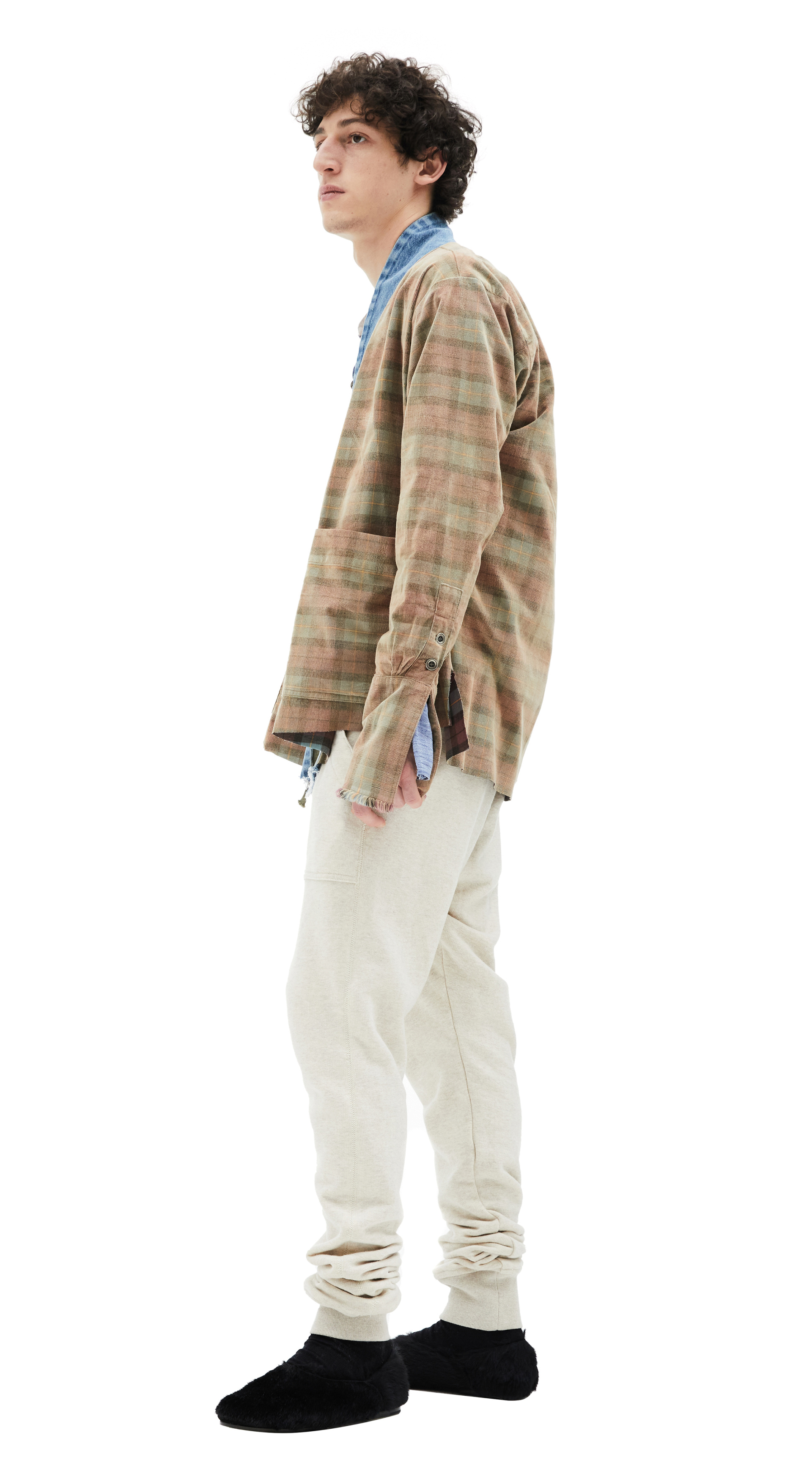 Greg Lauren Brown Shirt With Denim Inserts