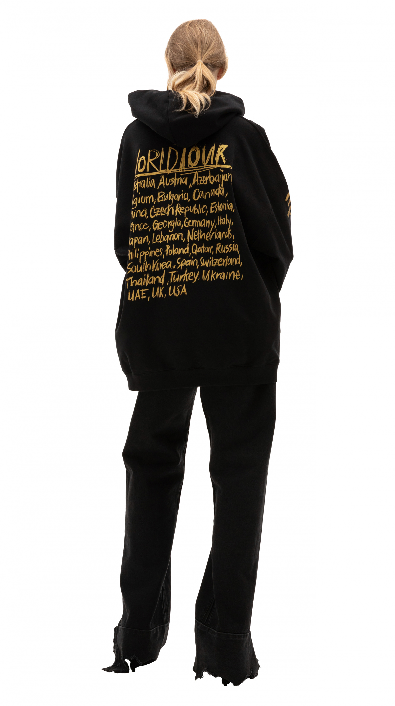 Buy VETEMENTS women black world tour golden prints hoodie for €534