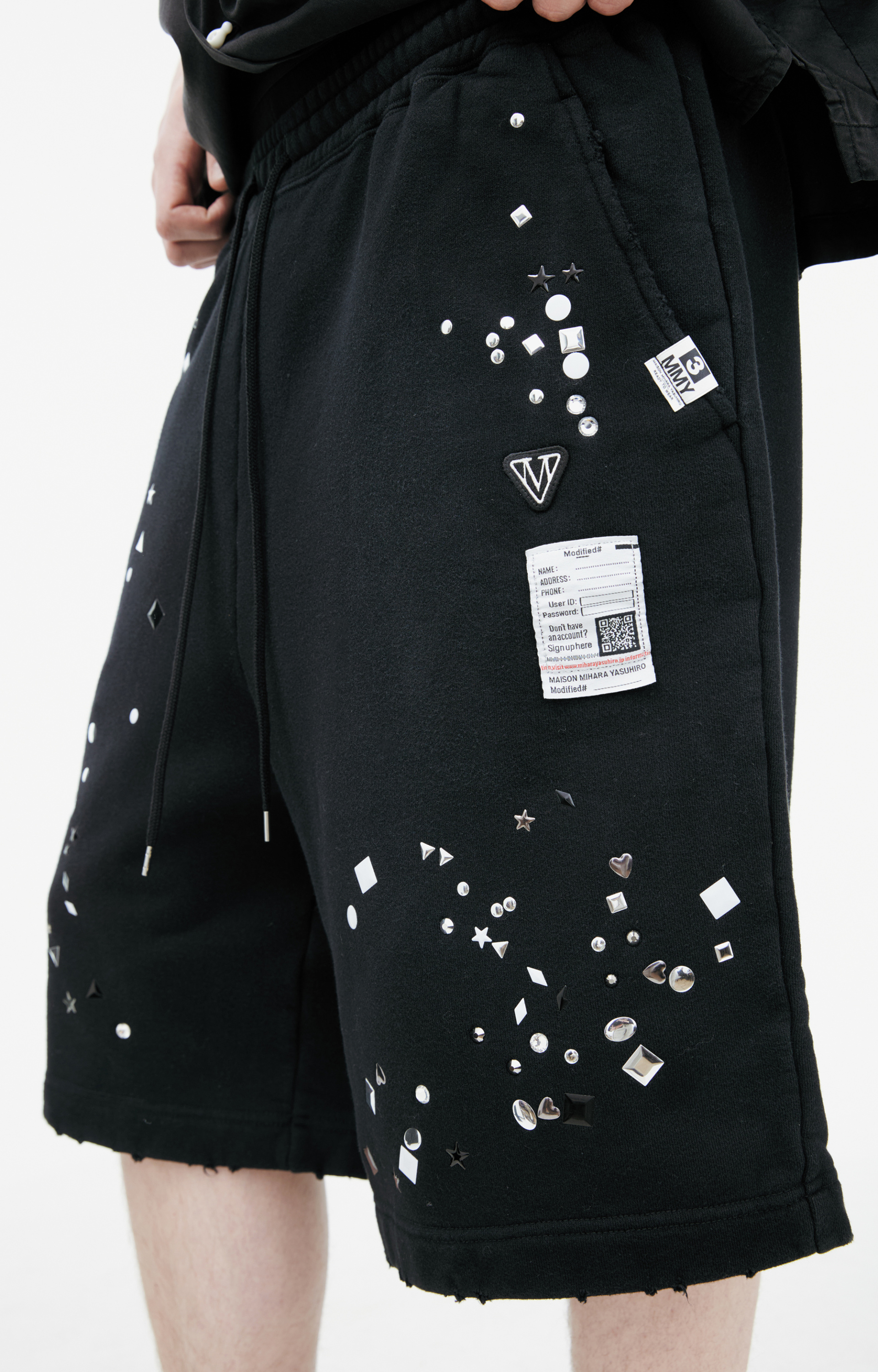 Maison Mihara Yasuhiro Cotton shorts with rhinestones