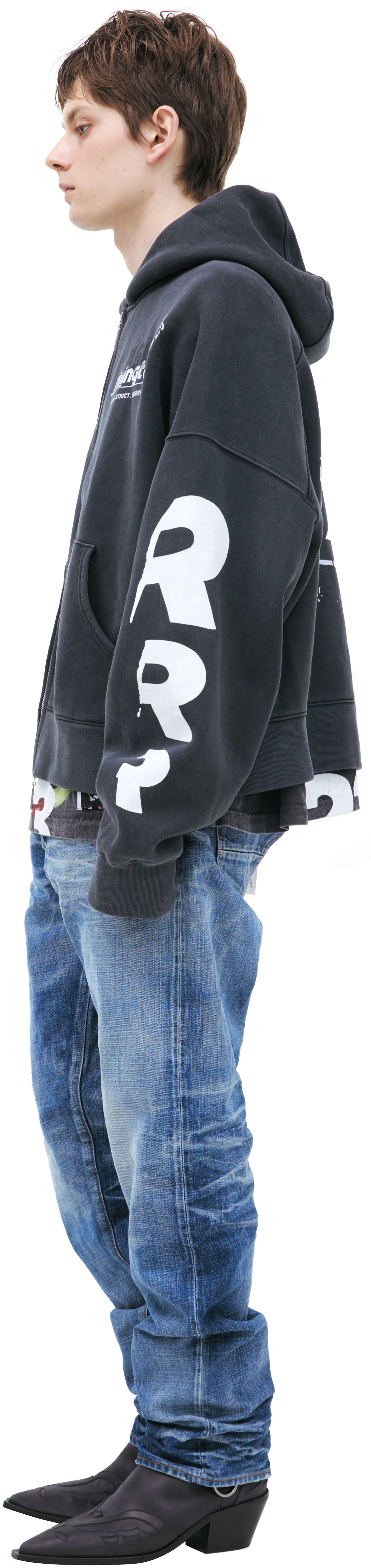 RRR123 Dark grey zip-up hoodie