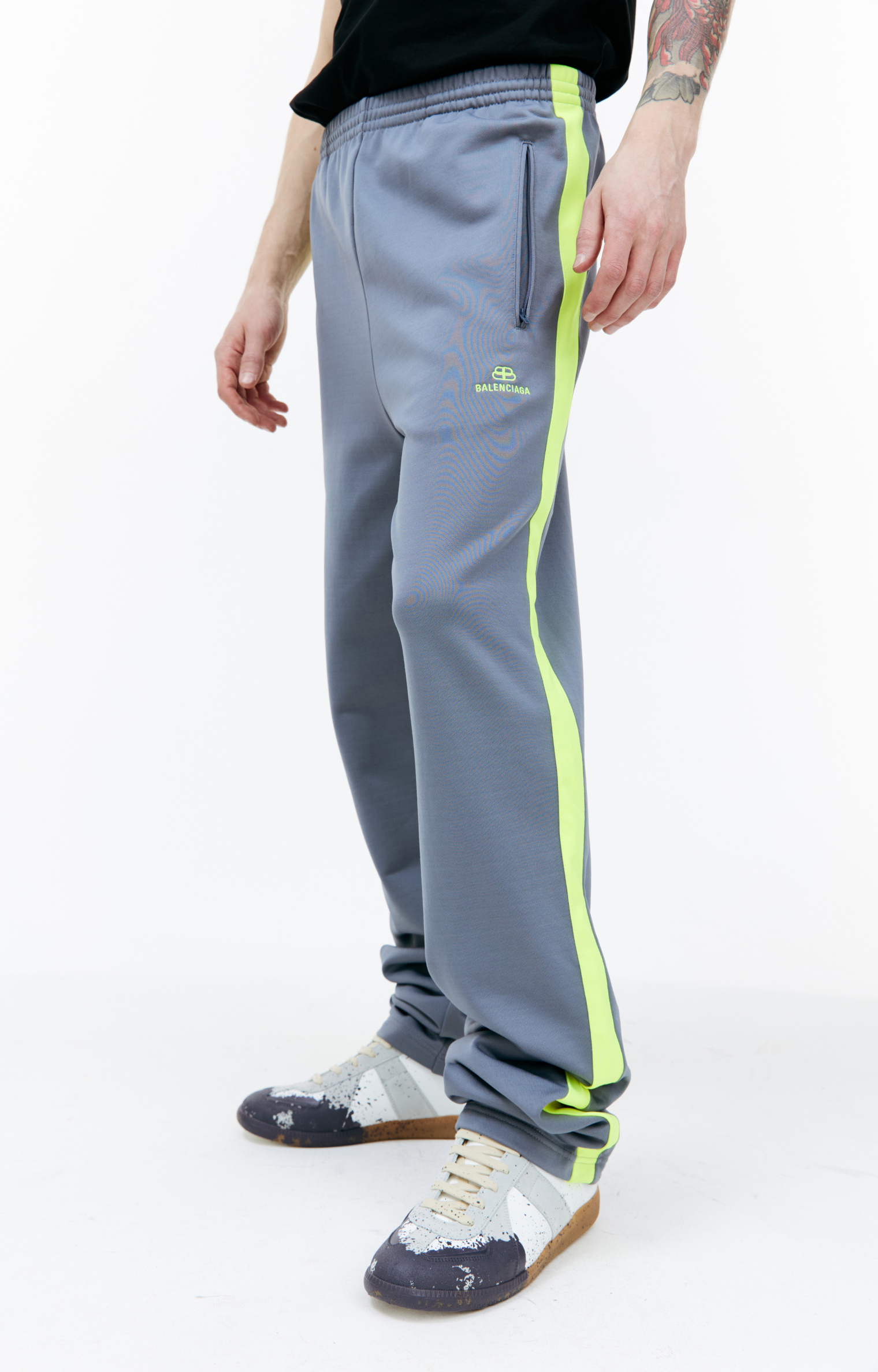 Balenciaga Grey Trackpants with Neon Stripes