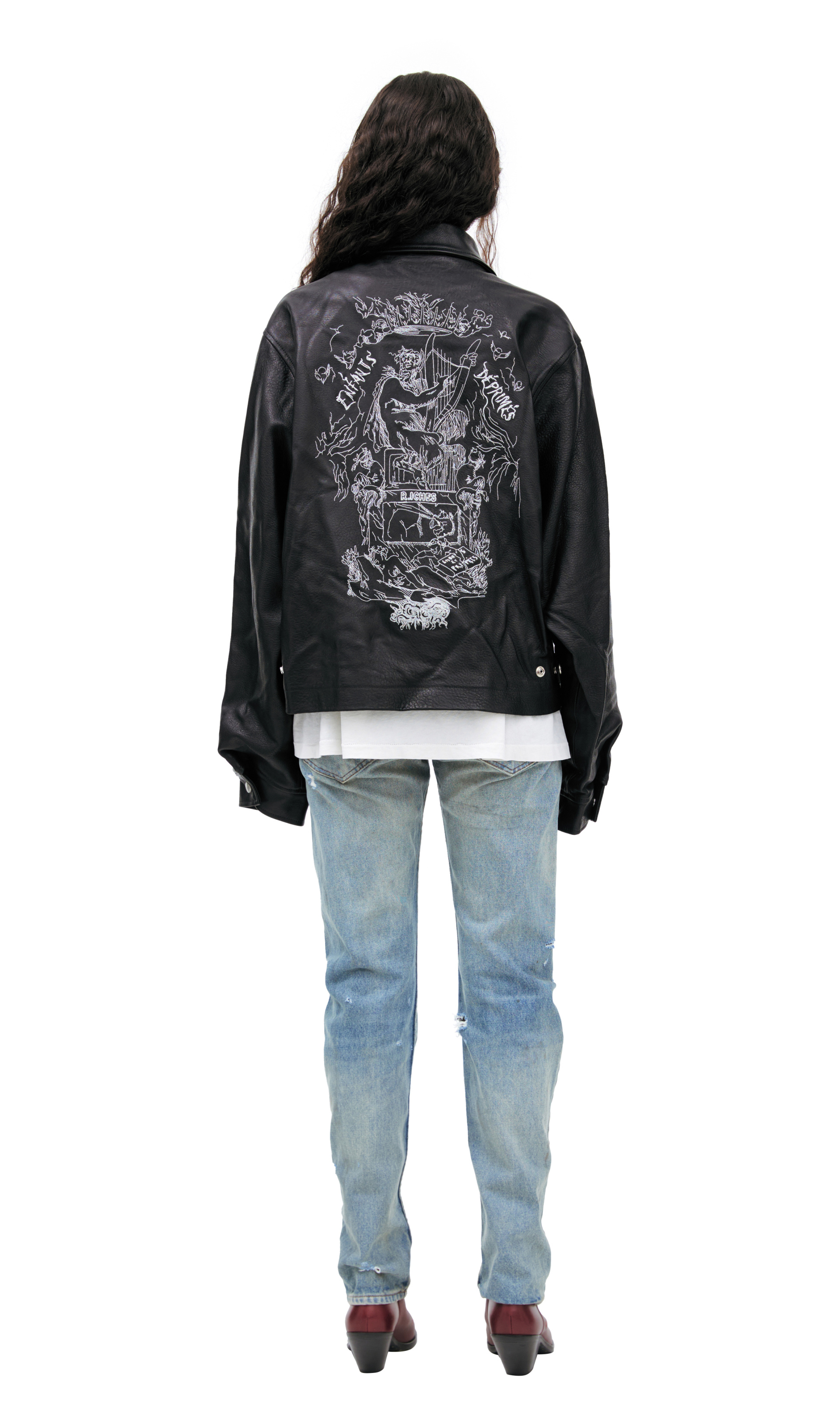 Enfants Riches Déprimés Leather Embroidered Jacket