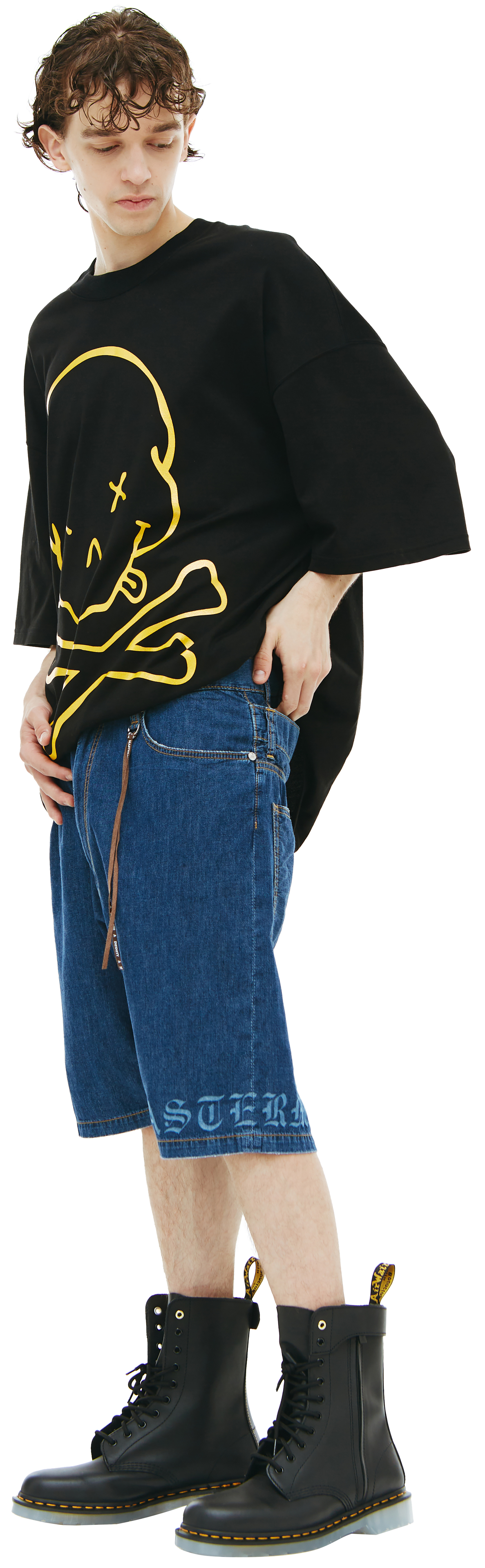 Mastermind WORLD Logo print denim shorts