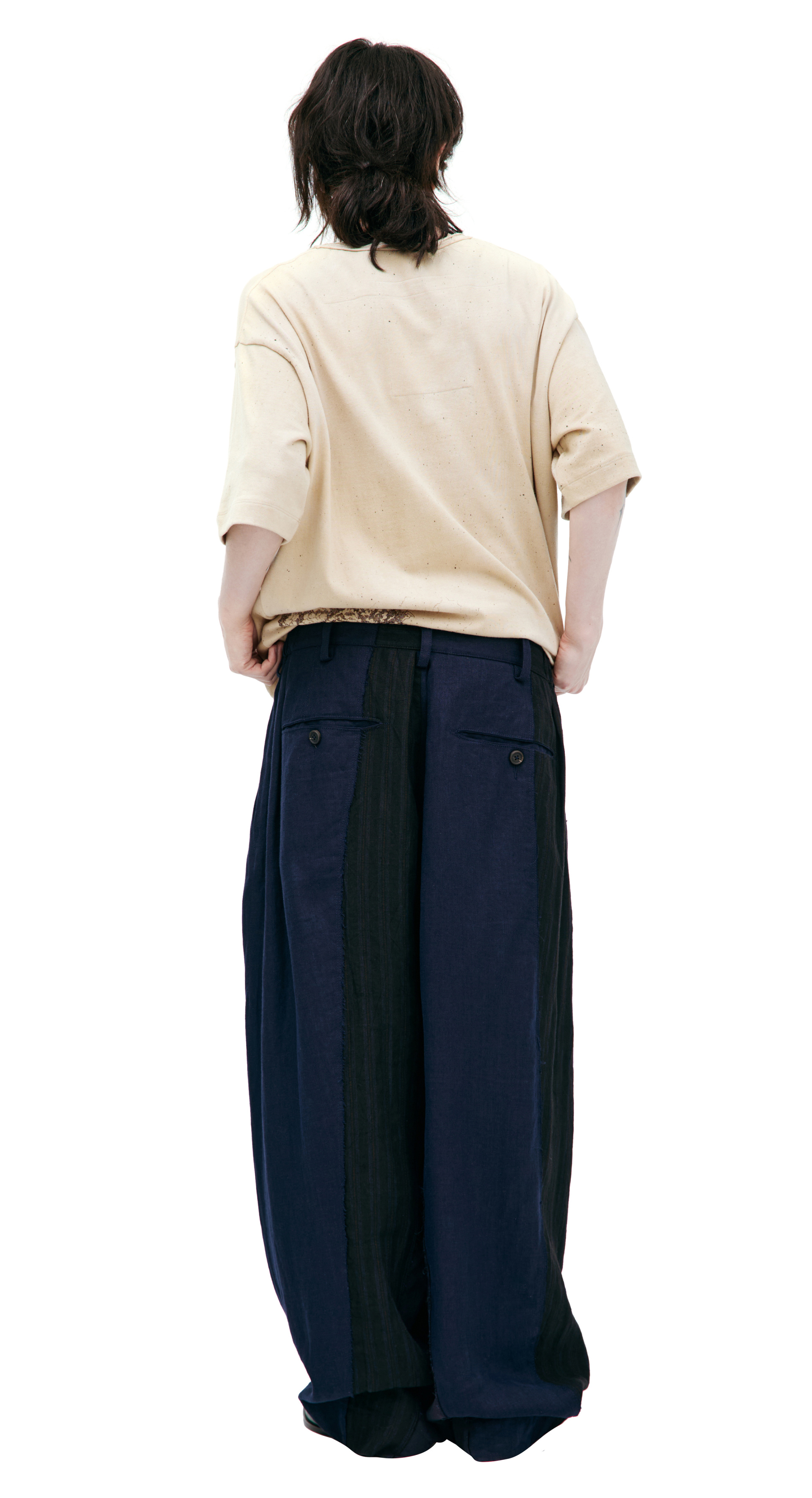 Ziggy Chen Брюки-0M2520511 широкие, из разных тканей, синий, синий в полоску, синий в клетку