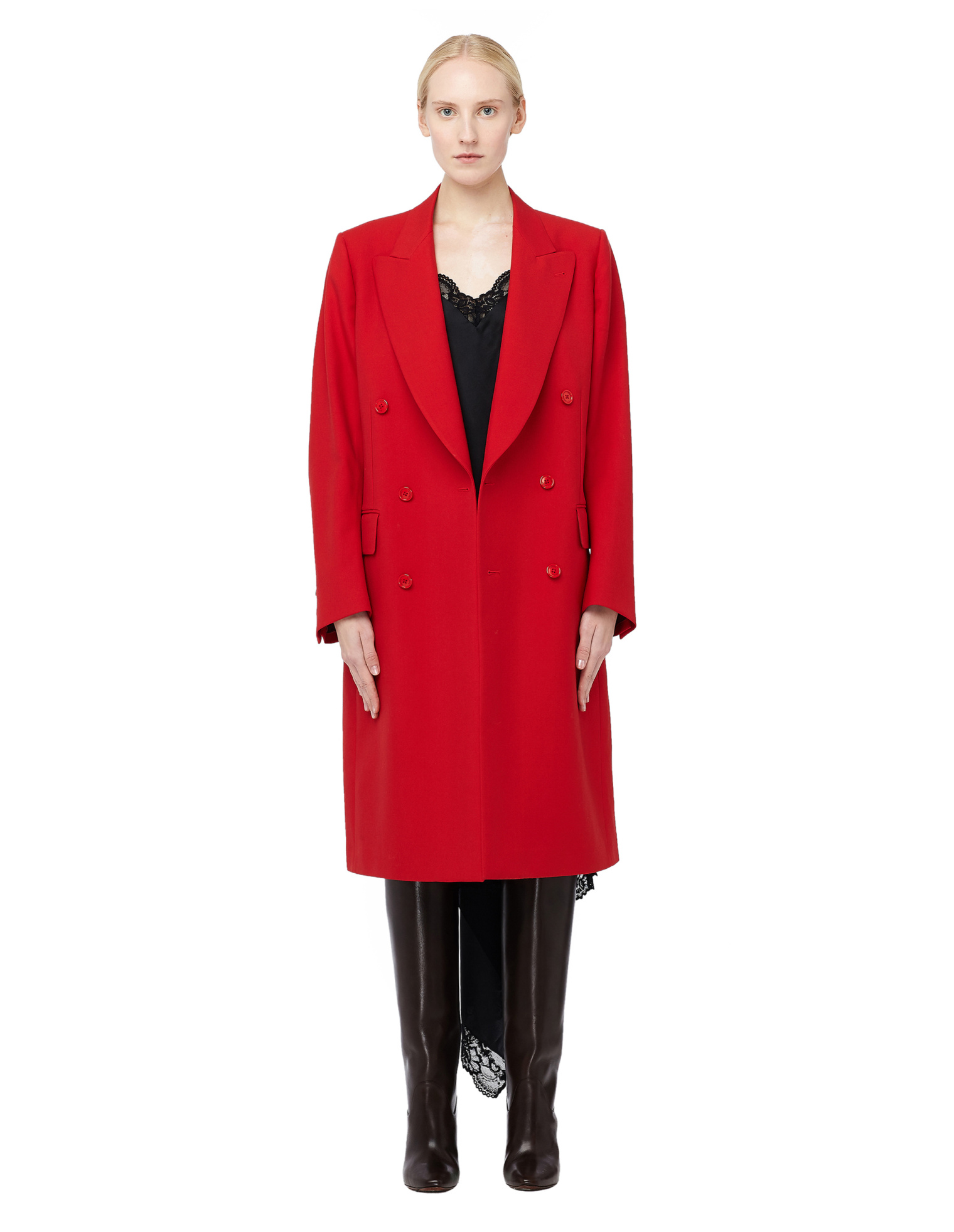 VETEMENTS Двубортное шерстяное пальто красного цвета