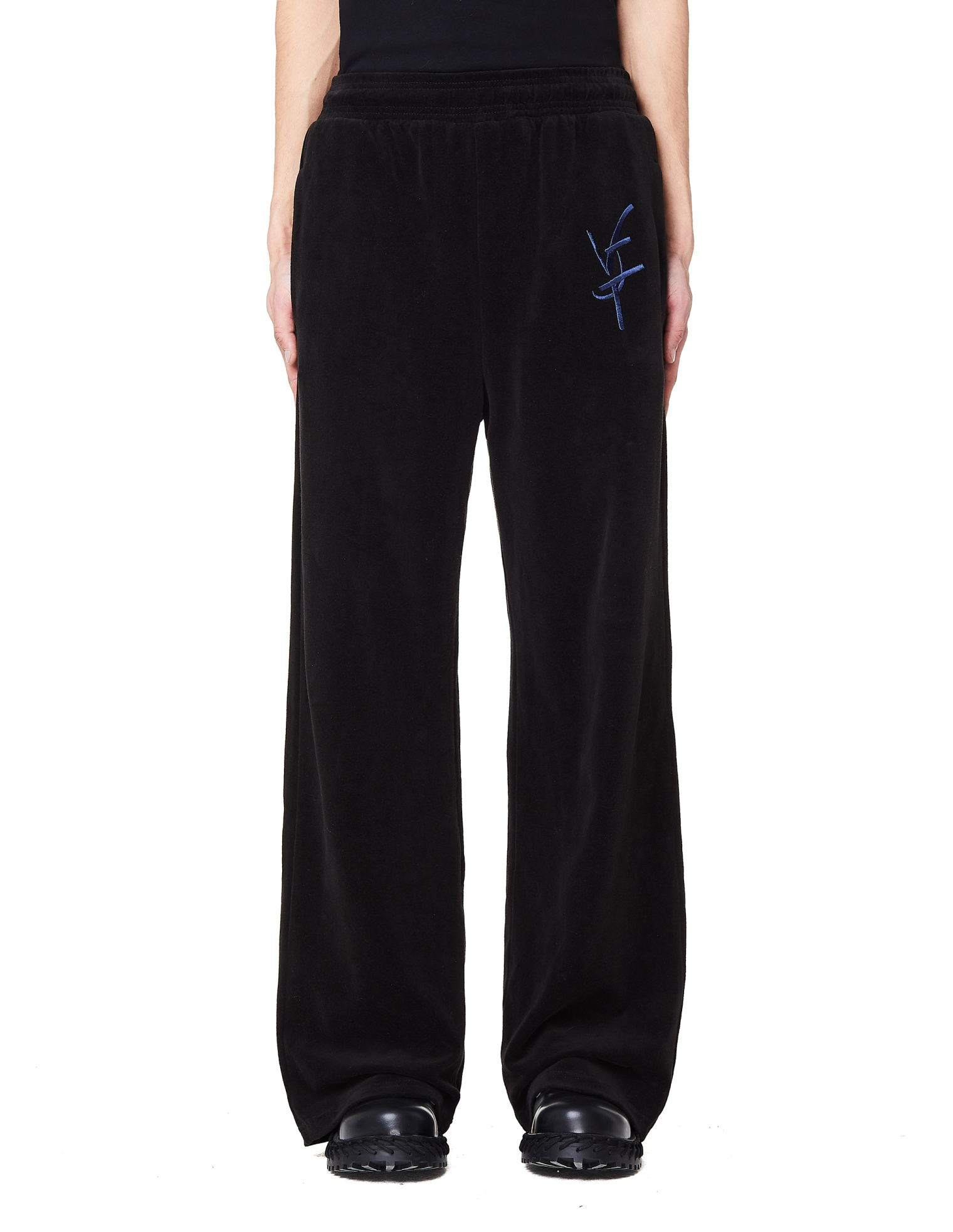 Vojettes Black & Blue Embroidered Velvet Trousers