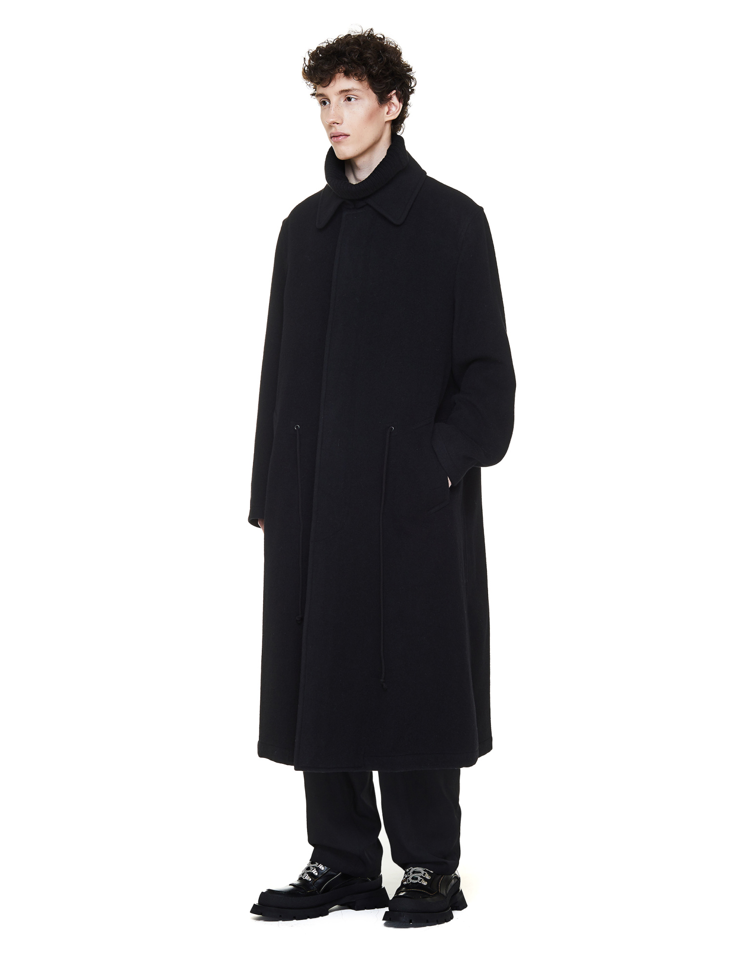 Yohji Yamamoto Длинное пальто с кулиской в поясе