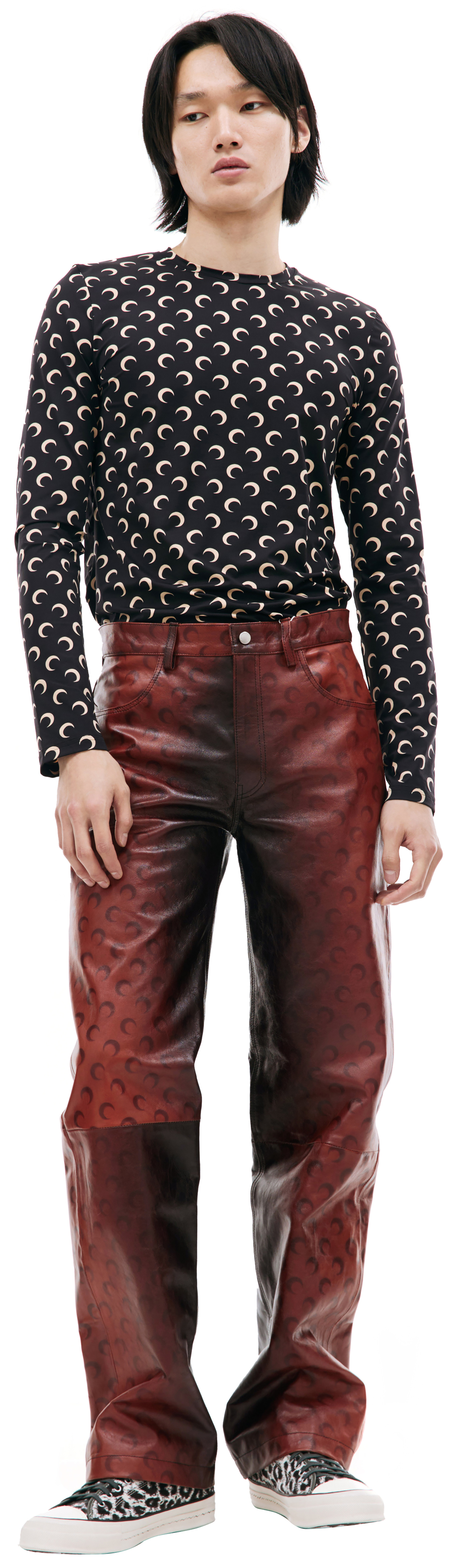 MARINE SERRE Logo Moon leather trousers