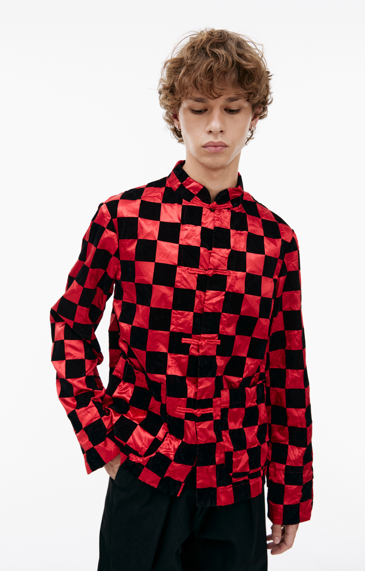 Comme des Garcons Checkered jacket with stand-up collar