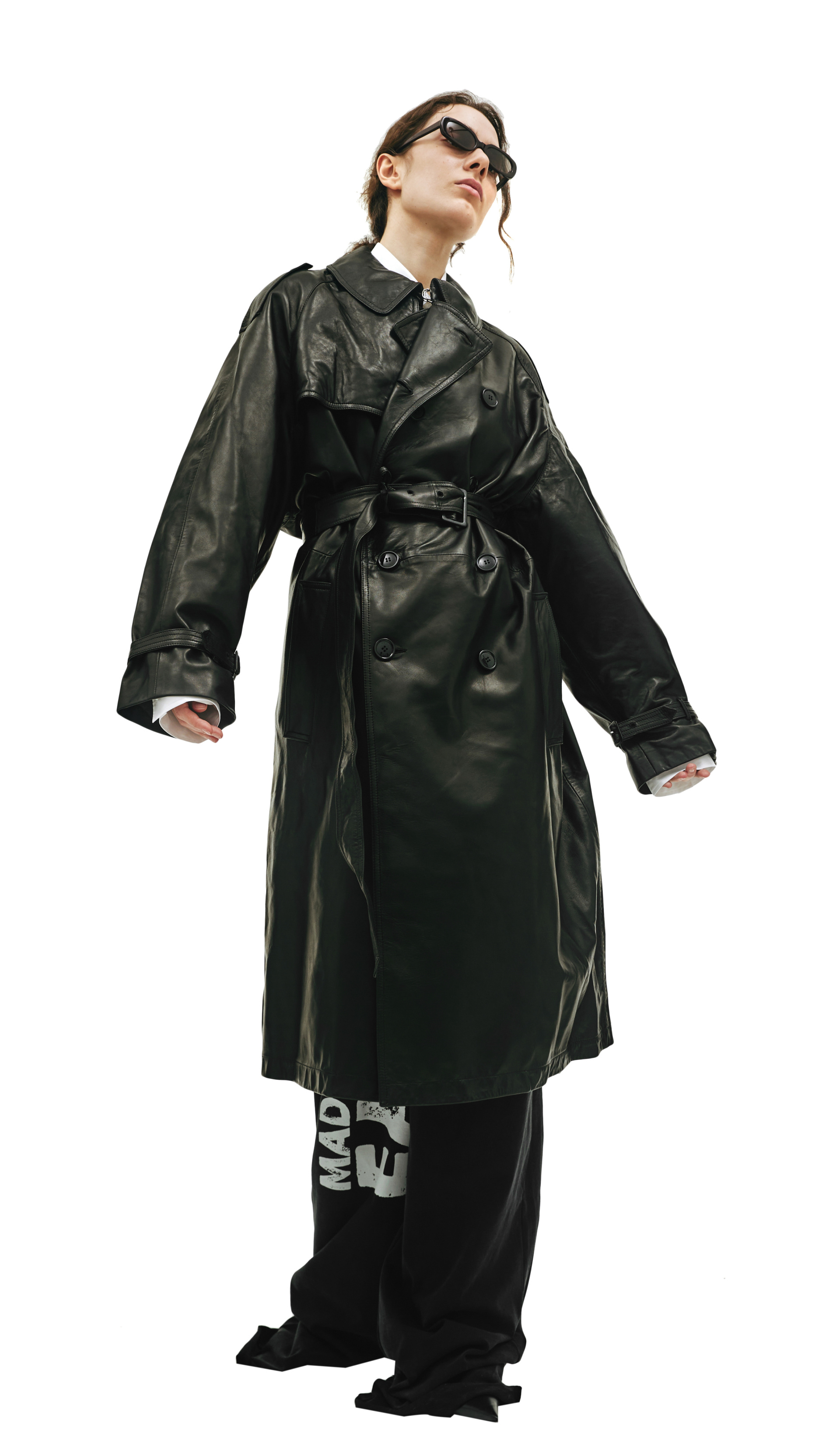VETEMENTS Black leather trench coat