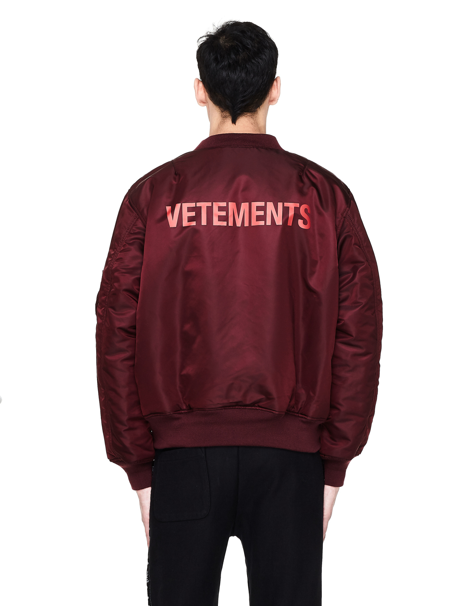 VETEMENTS Men\'s Burgundy Reversible Logo Bomber Jacket
