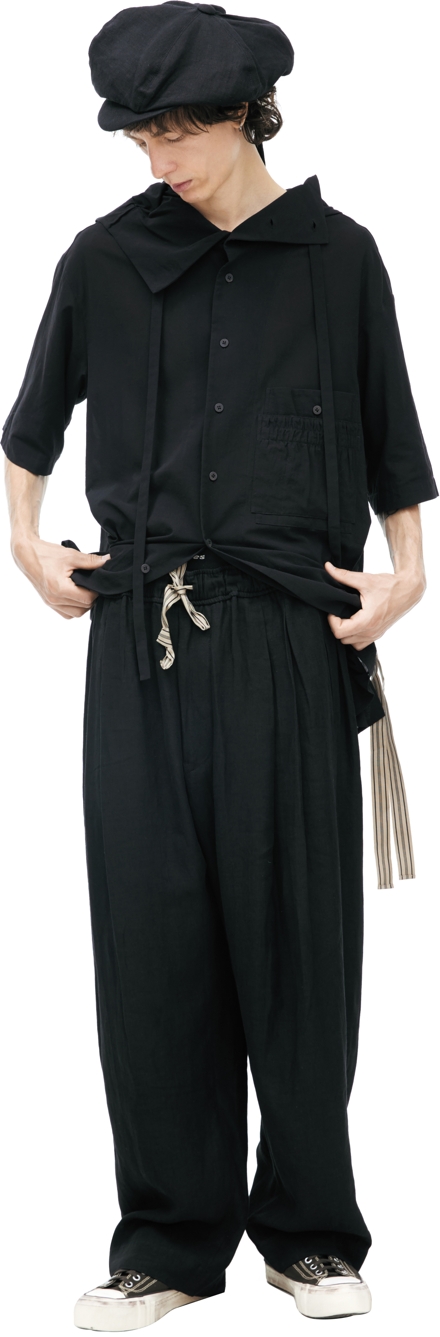 ZIGGY CHEN 24SS リネン ワークパンツ サイズ48 Buy Ziggy Chen men black drawstring trousers for €840 online on