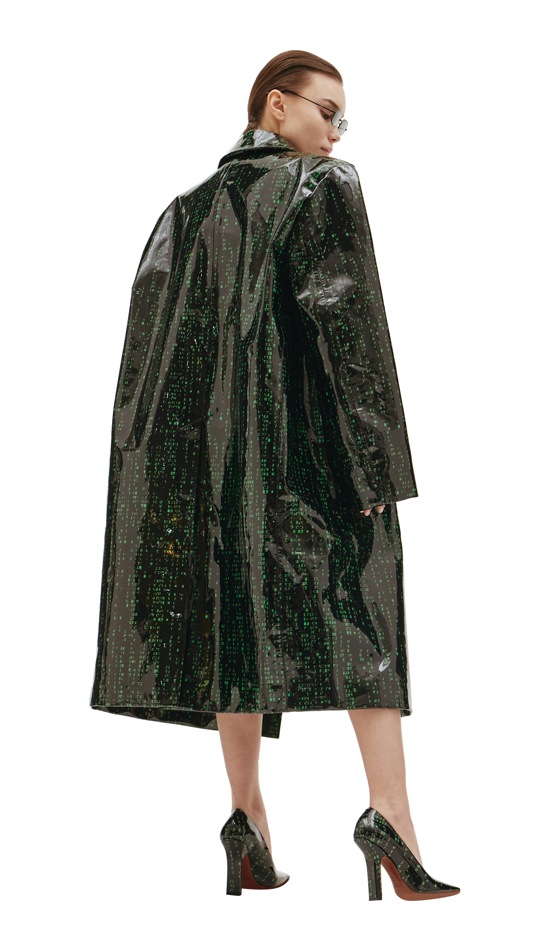 VETEMENTS Matrix-Print Leather Coat