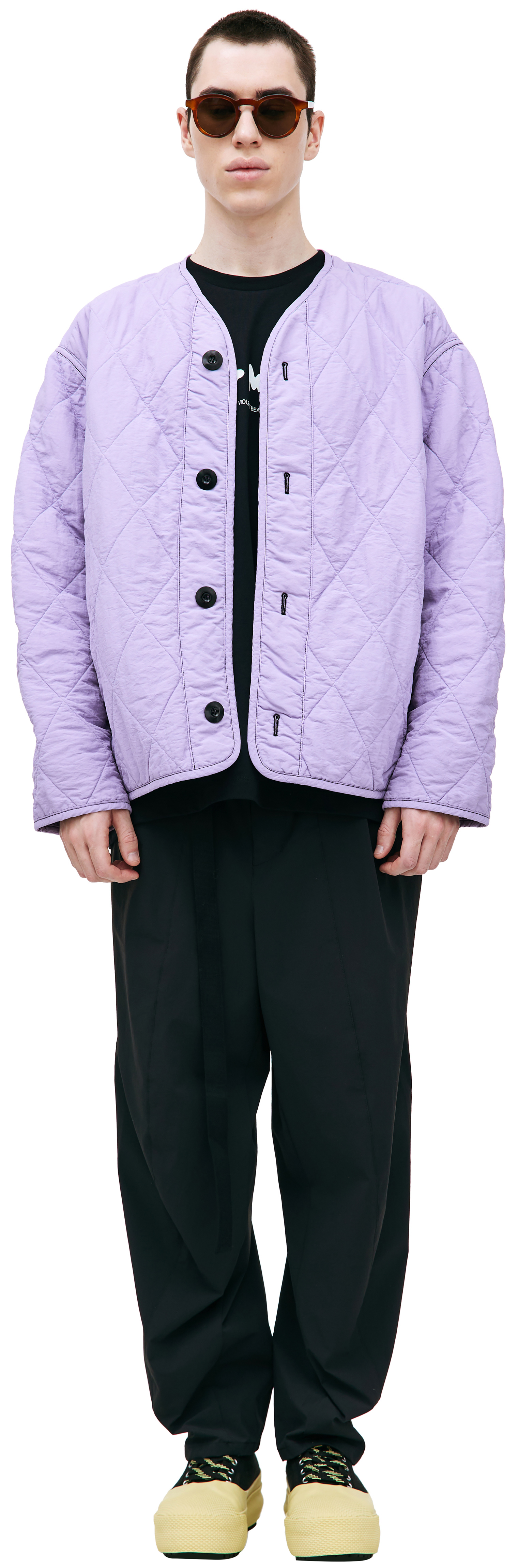 Buy OAMC men light purple combat quilted jacket for $900 online on