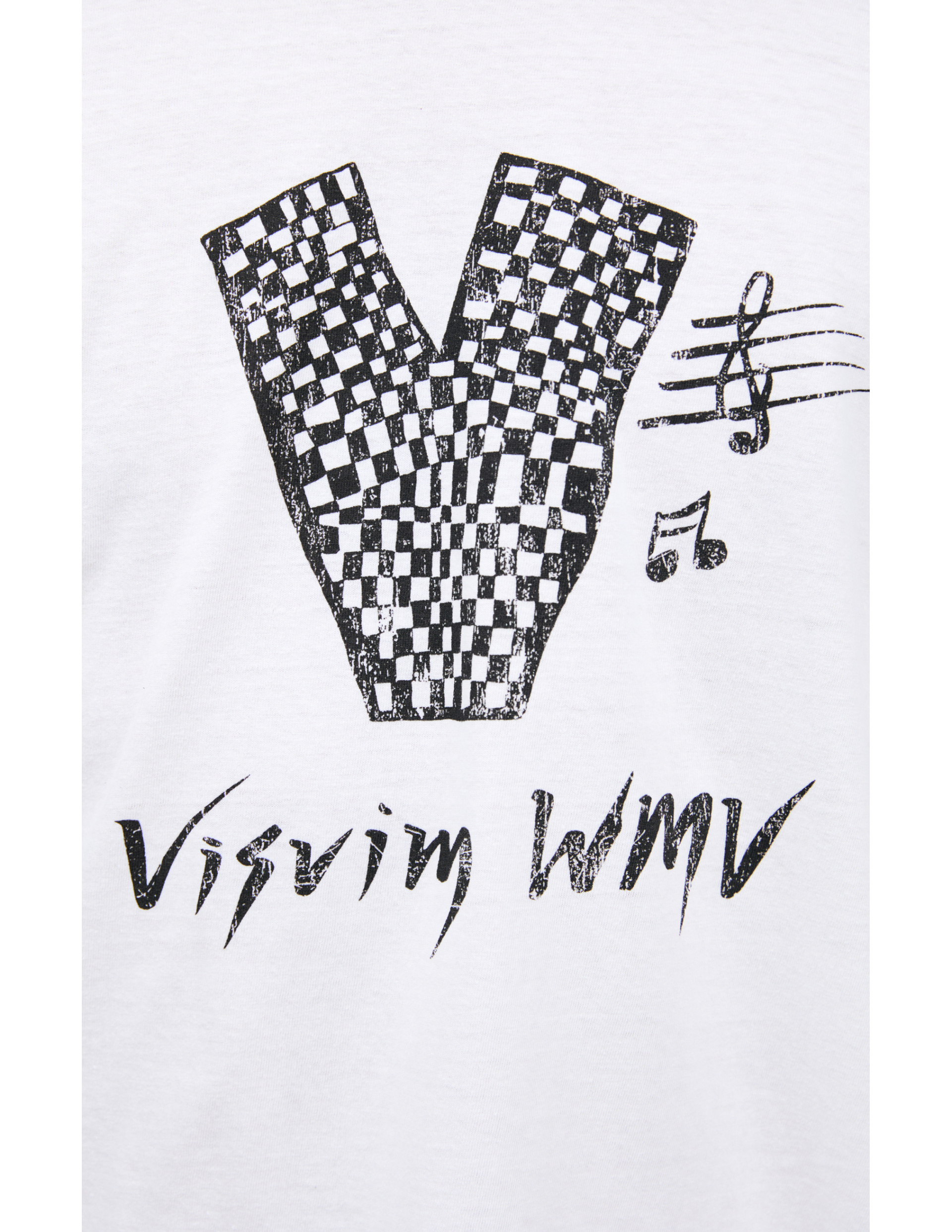 visvim Футболка-0125105010014/WHITE принт буква V внутри шахматный узор и надпись, белый