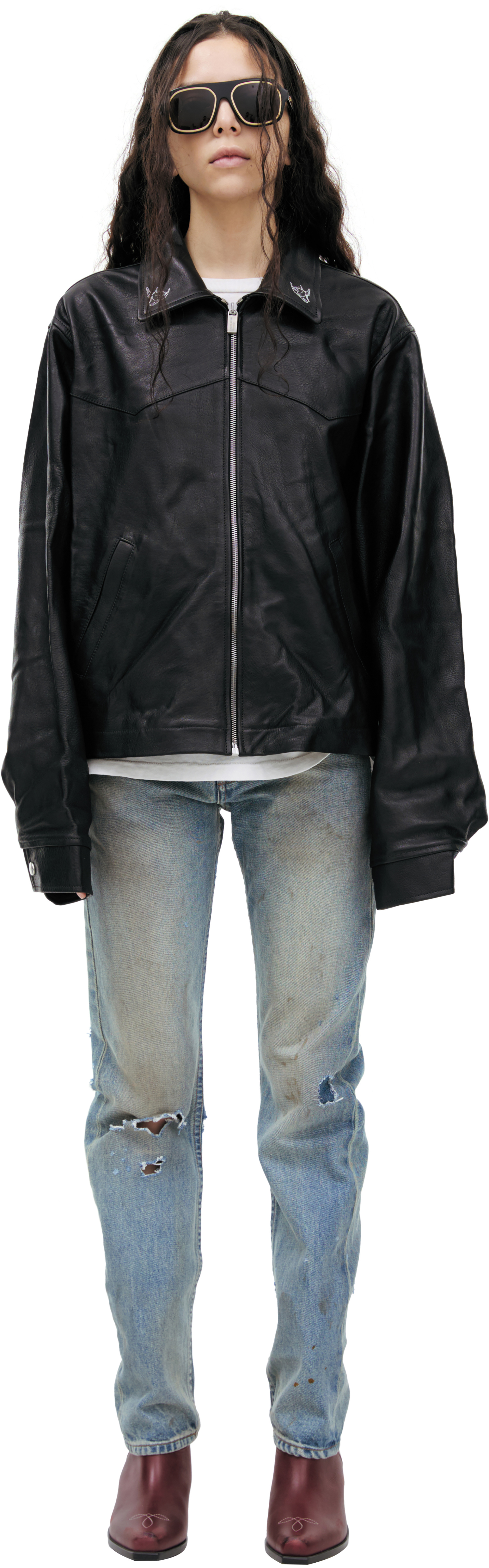 Enfants Riches Déprimés Leather Embroidered Jacket