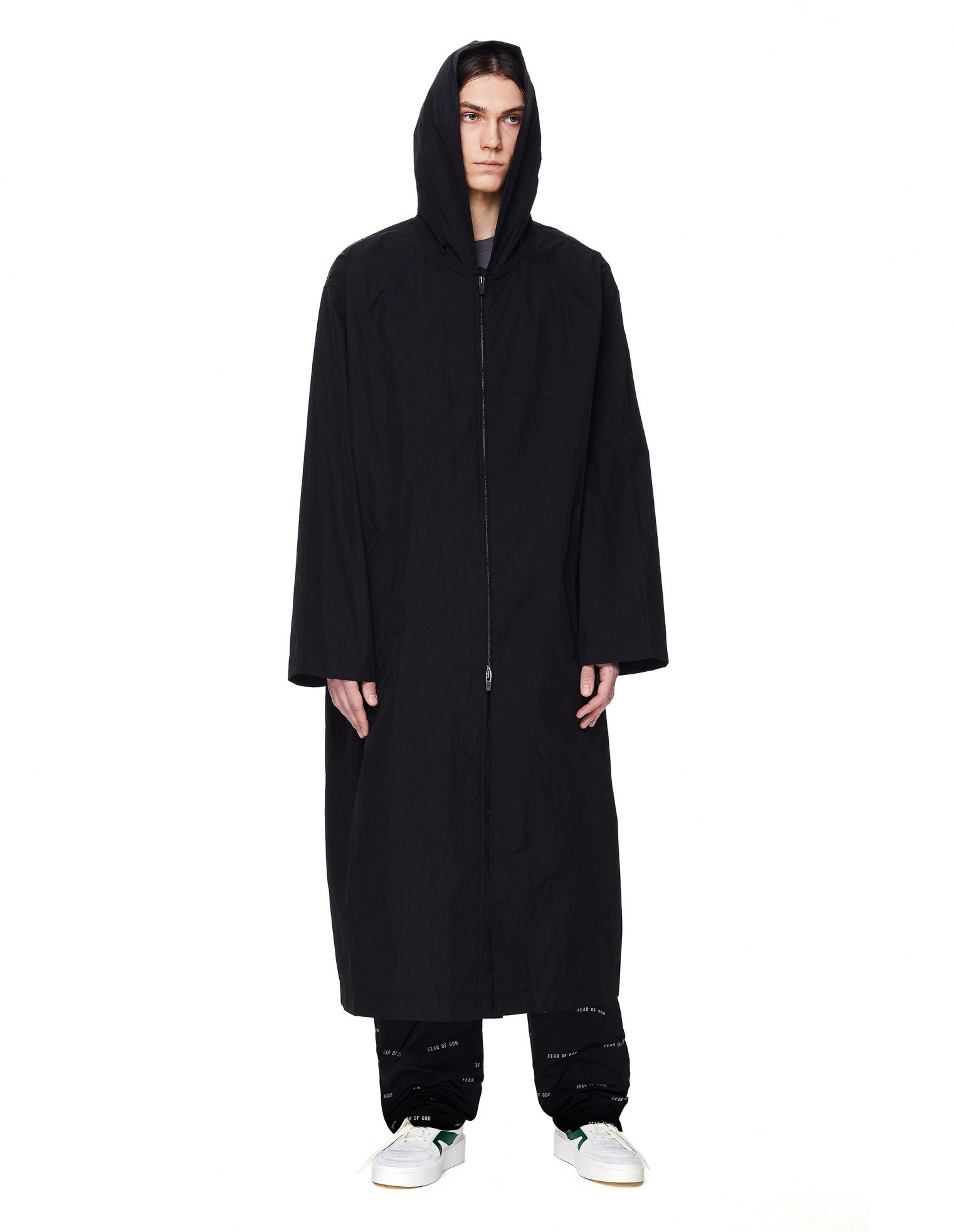 Buy Fear of God men black nylon hooded reflective logo raincoat for $648  online on SV77