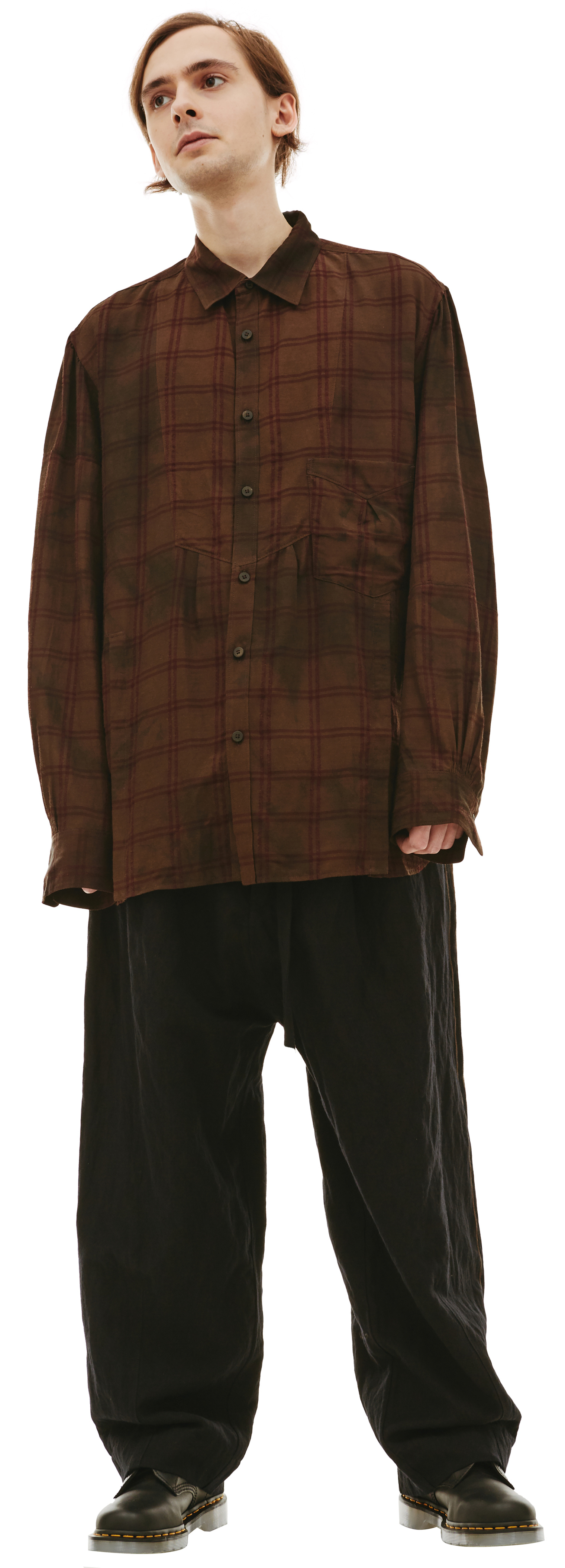 Ziggy Chen Рубашка в клетку с накладным карманом