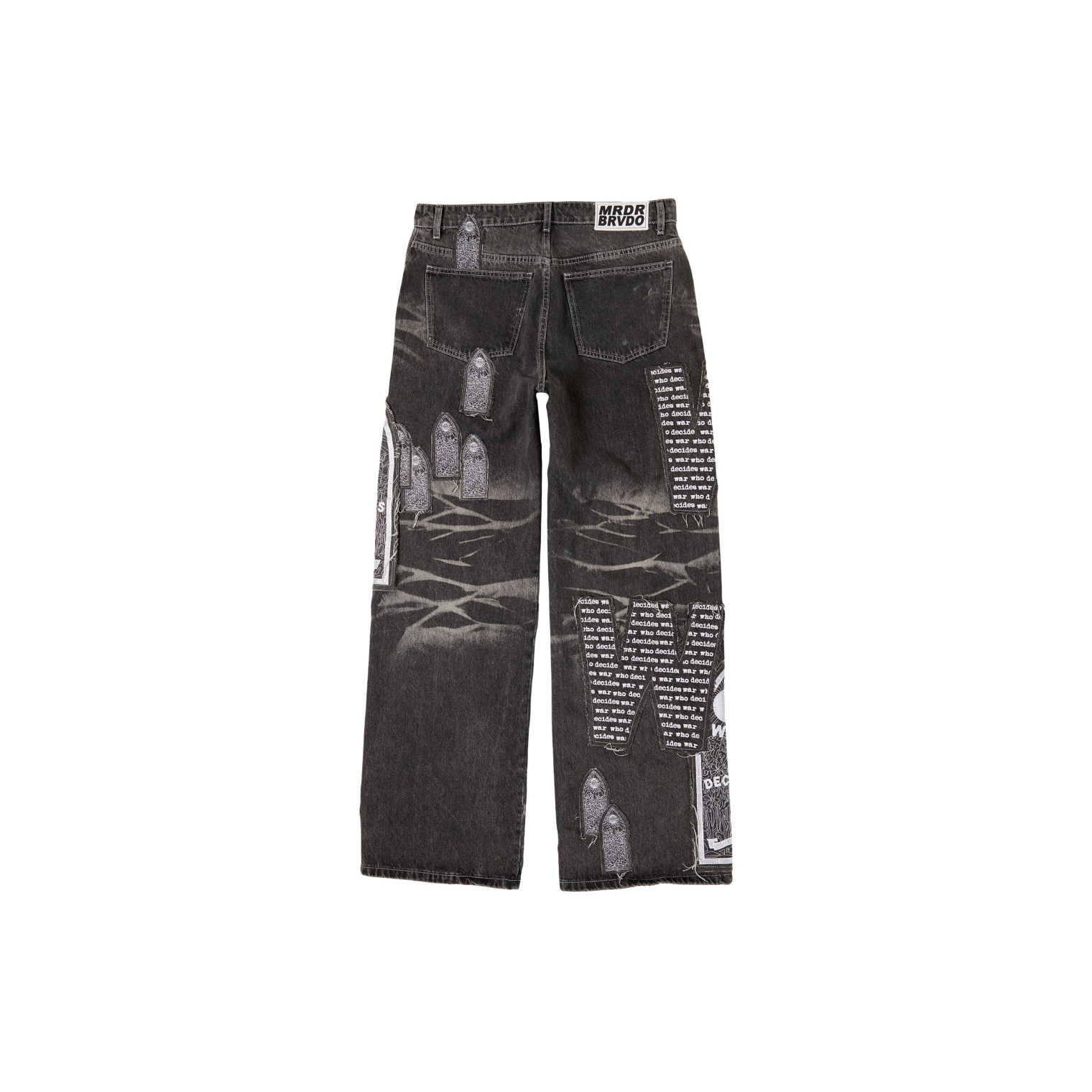 Who Decides War Motif Patched Denim