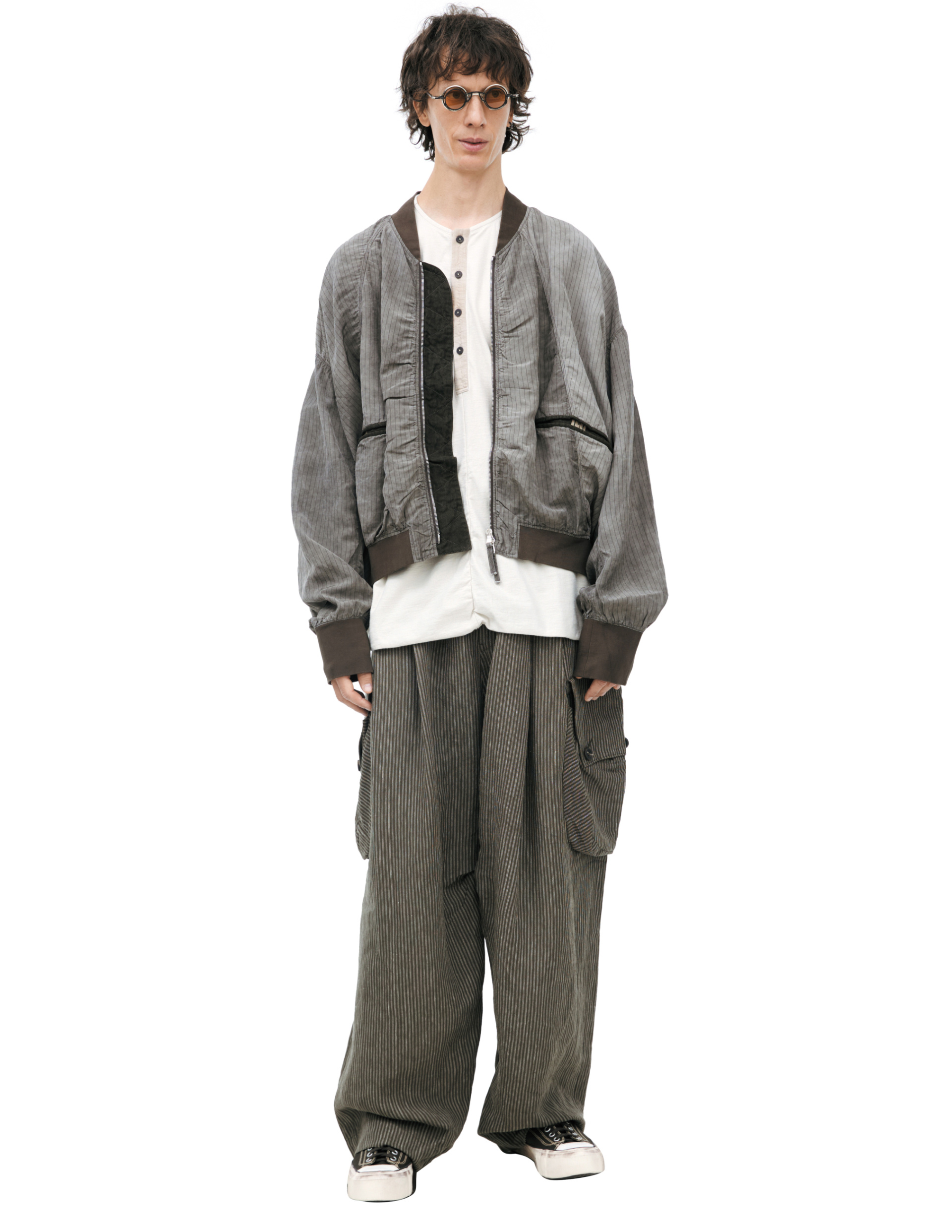 Ziggy Chen Куртка-0M2610936 STRIPED BOMBER JACKET, объемный бомбер с застежкой на молнию, светло корич
