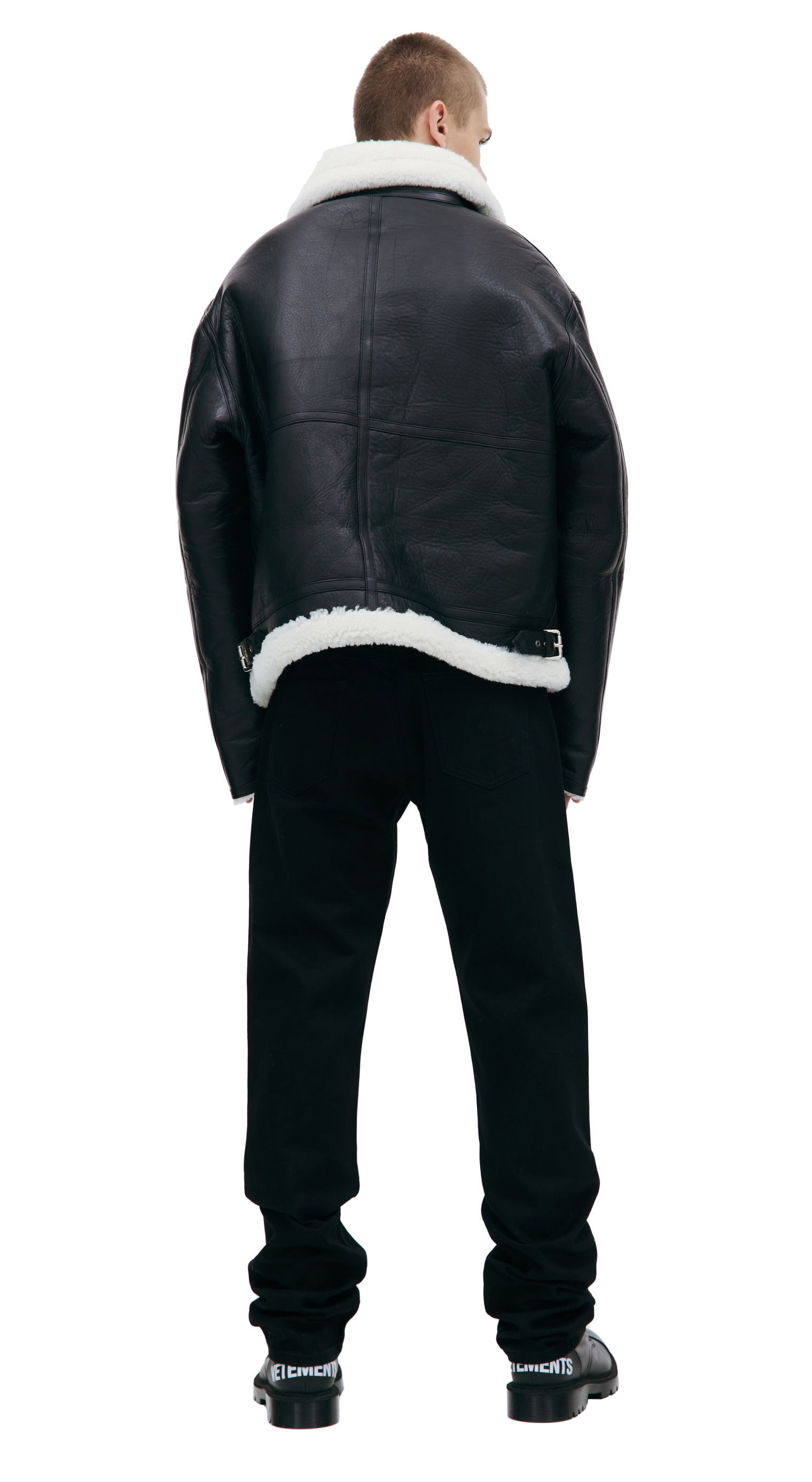 VTMNTS Black buckle shearling jacket