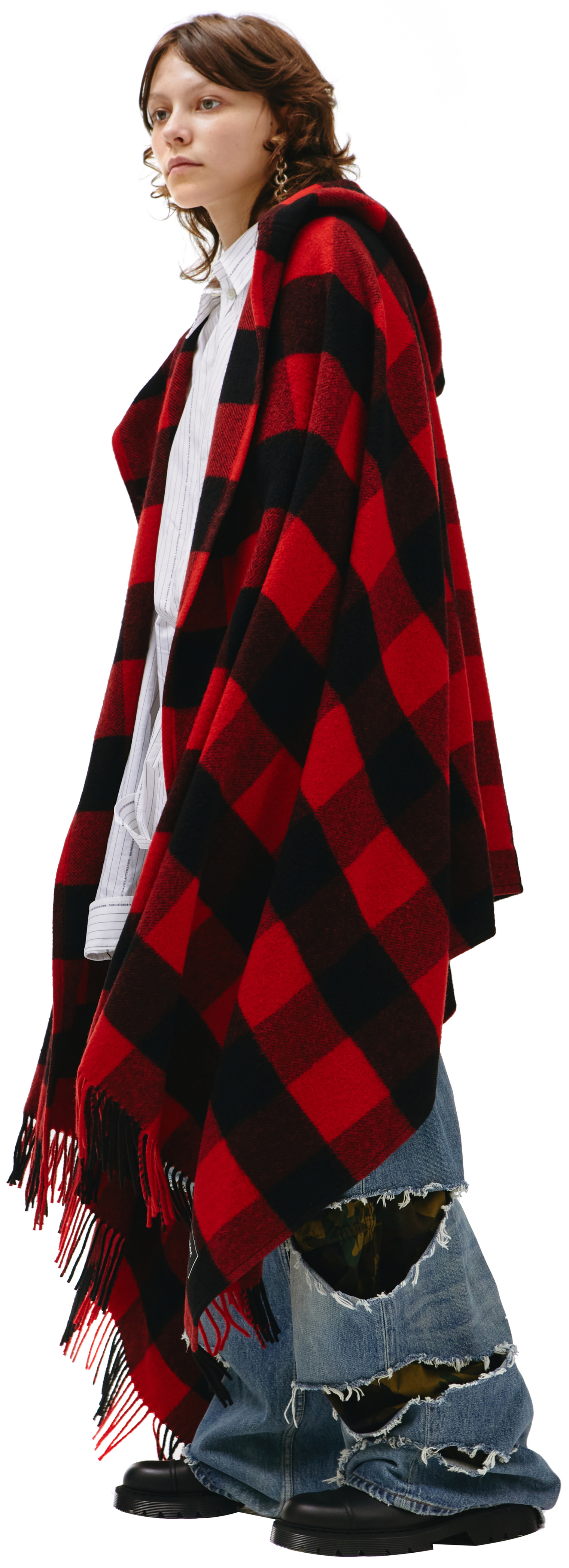 Balenciaga Black & Red Hooded Poncho