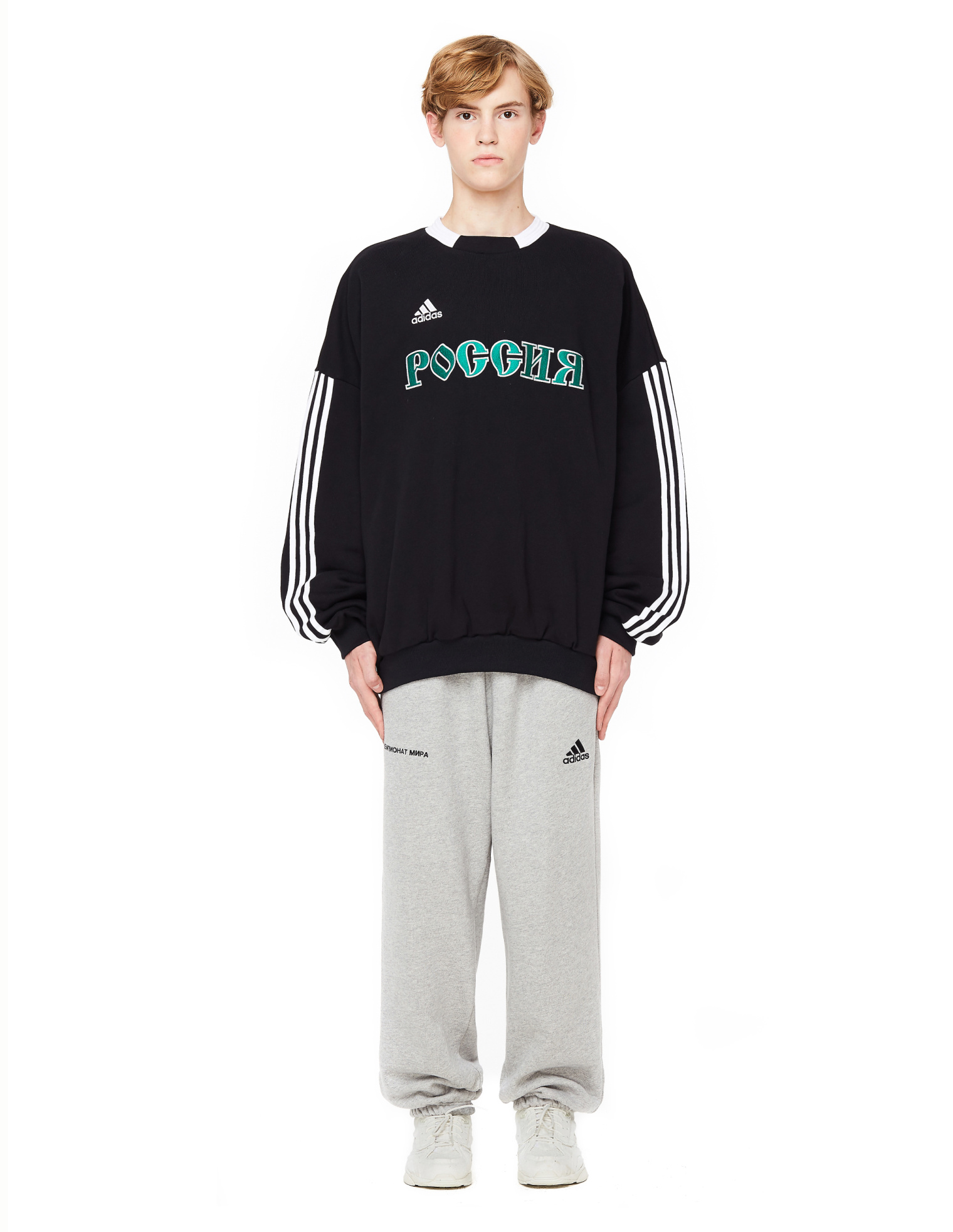 Gosha Rubchinskiy Серые хлопковые треники с логотипами