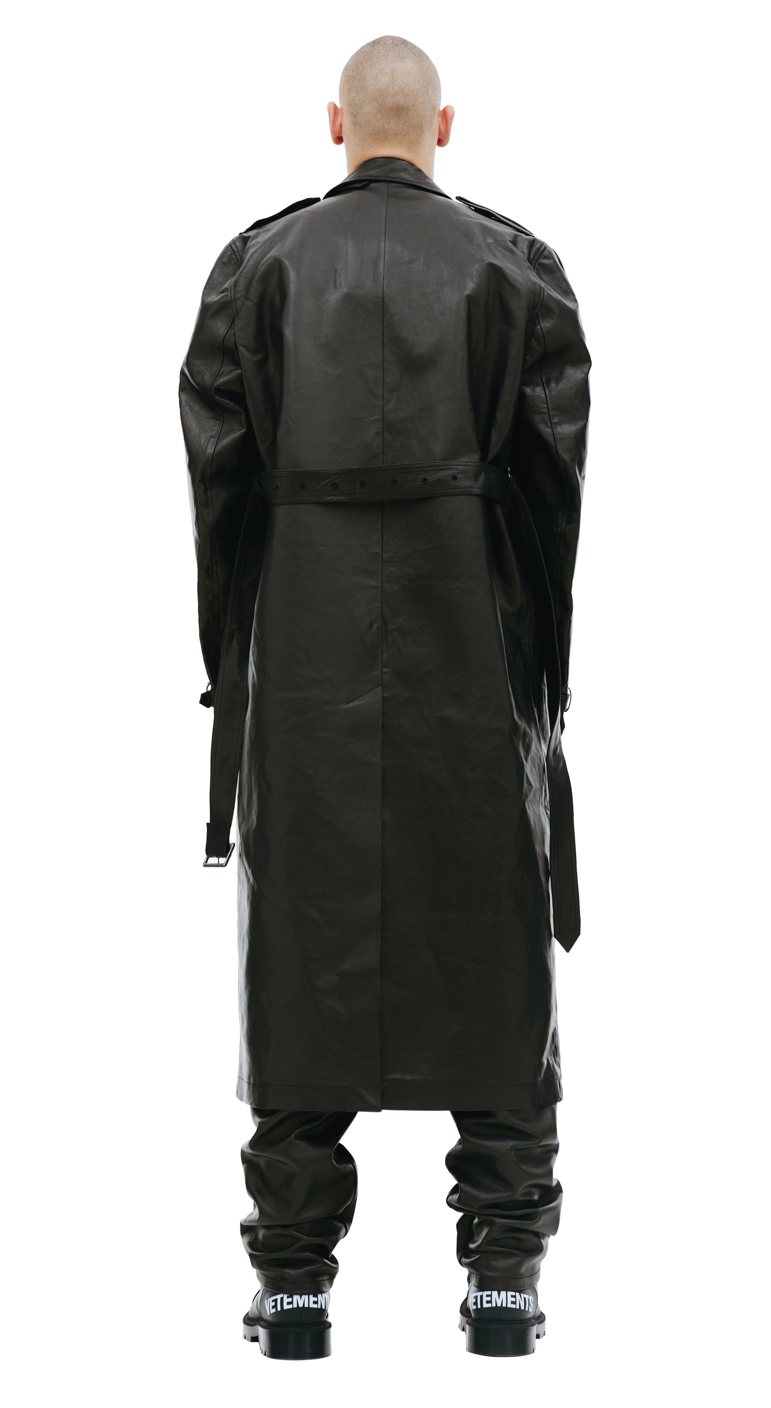 VTMNTS Black leather trench coat