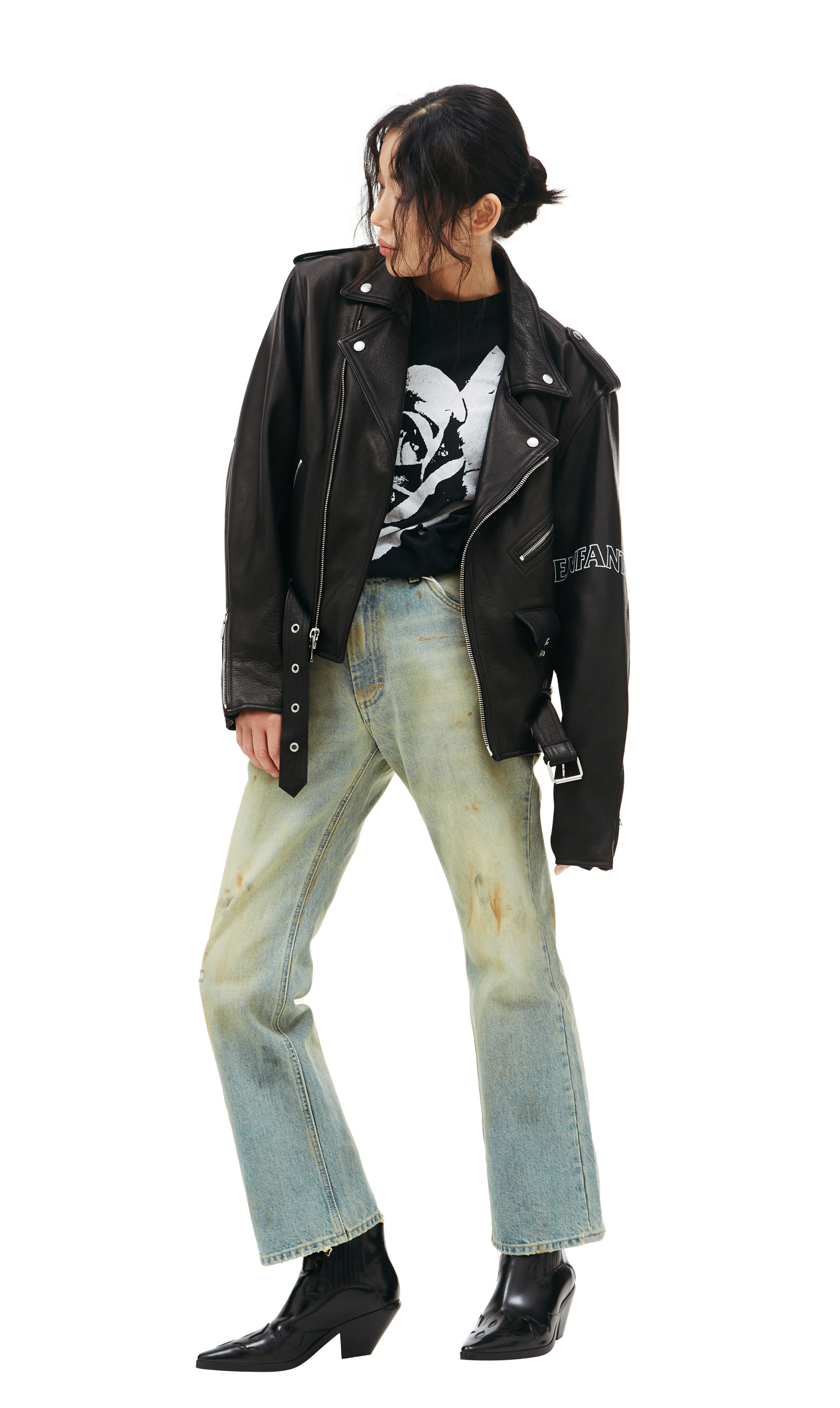 Enfants Riches Déprimés Rose print moto jacket