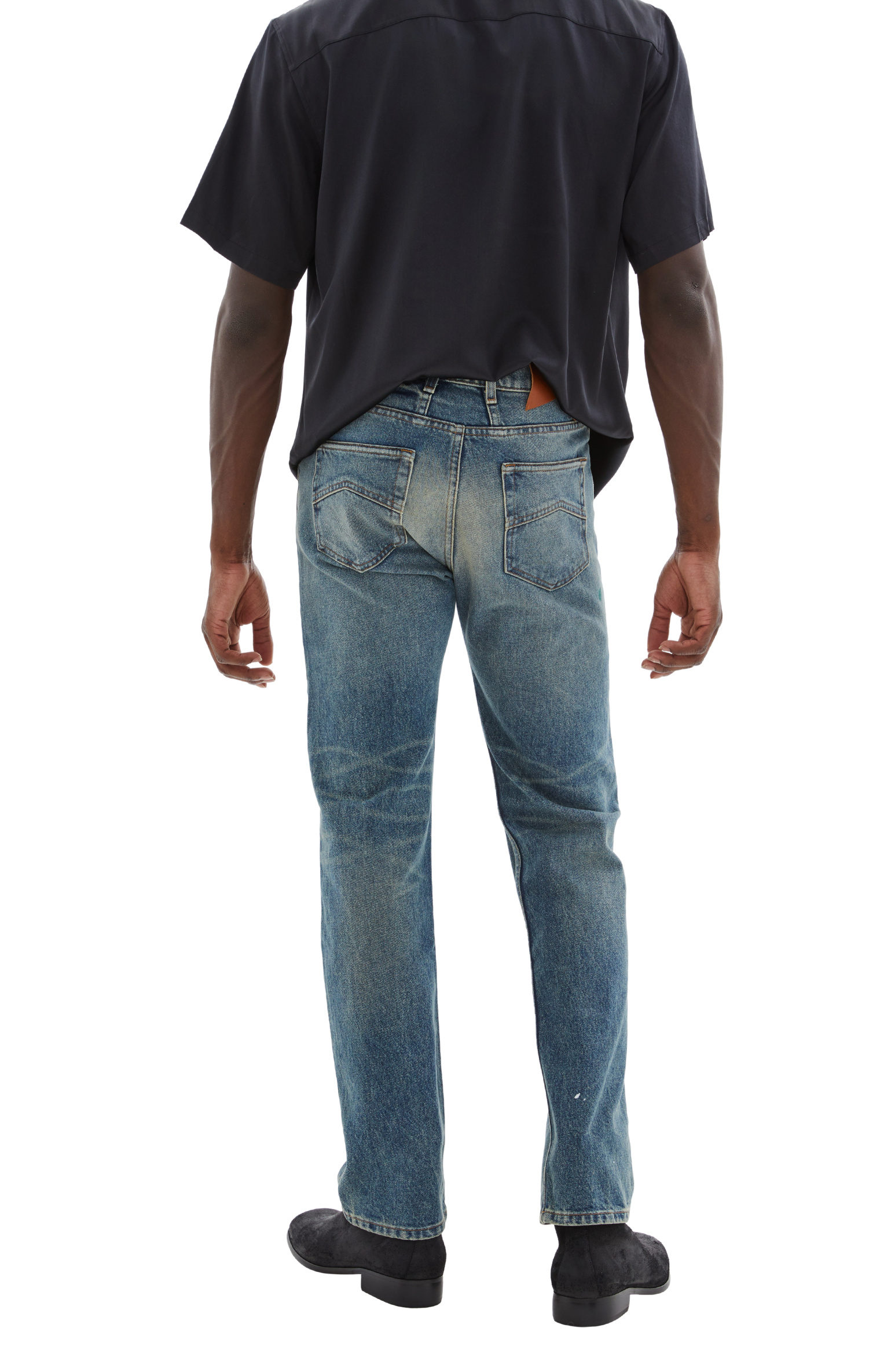RHUDE Брюки-RHPF23PA070123720032 джинсы, узкие, в дырках и краске, синий