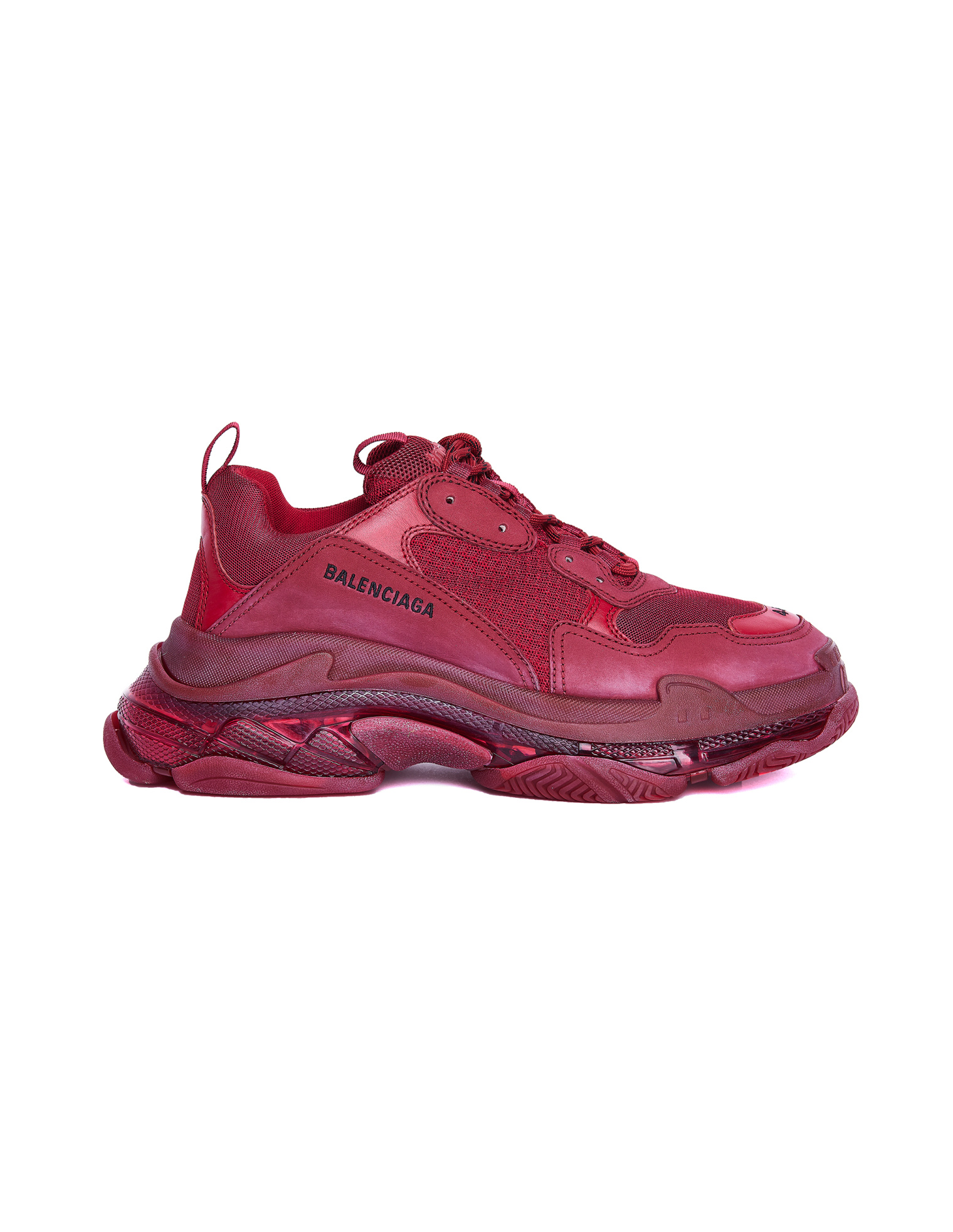 Balenciaga Burgundy Triple S Clear Sole Sneakers