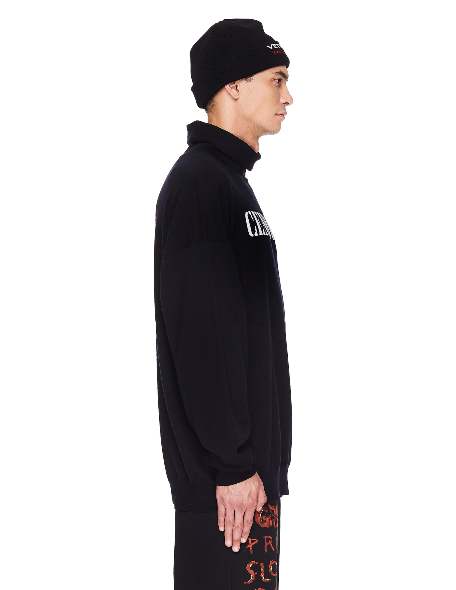 Buy VETEMENTS men black censored wool turtleneck for $889 online